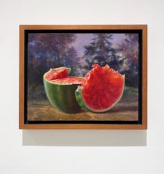 Ripe (Realistic Still Life Fruit Painting of Watermelon & Forest Landscape)