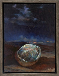 Bol en coquillage (Nature morte réaliste de coquillage irisé sur fond de paysage orageux)