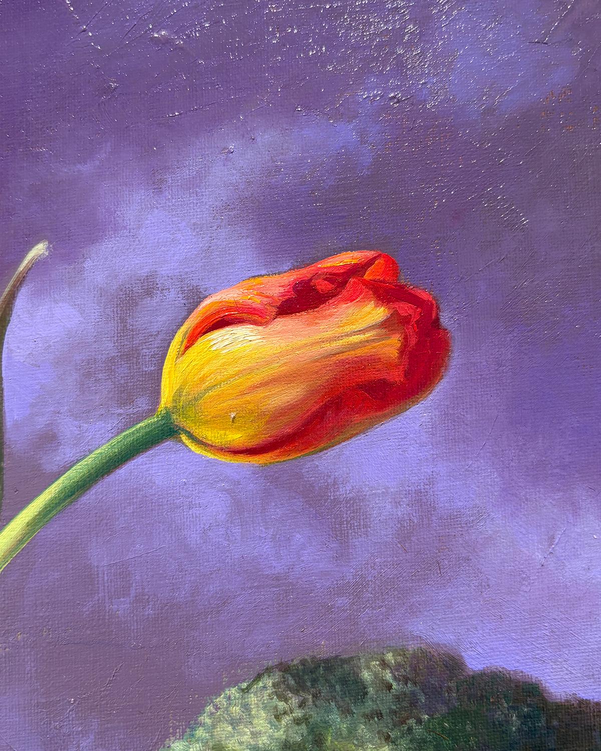 Aufhängung (Hyperrealistisches Blumen- und Gemüsestillleben vor Wolken) im Angebot 6