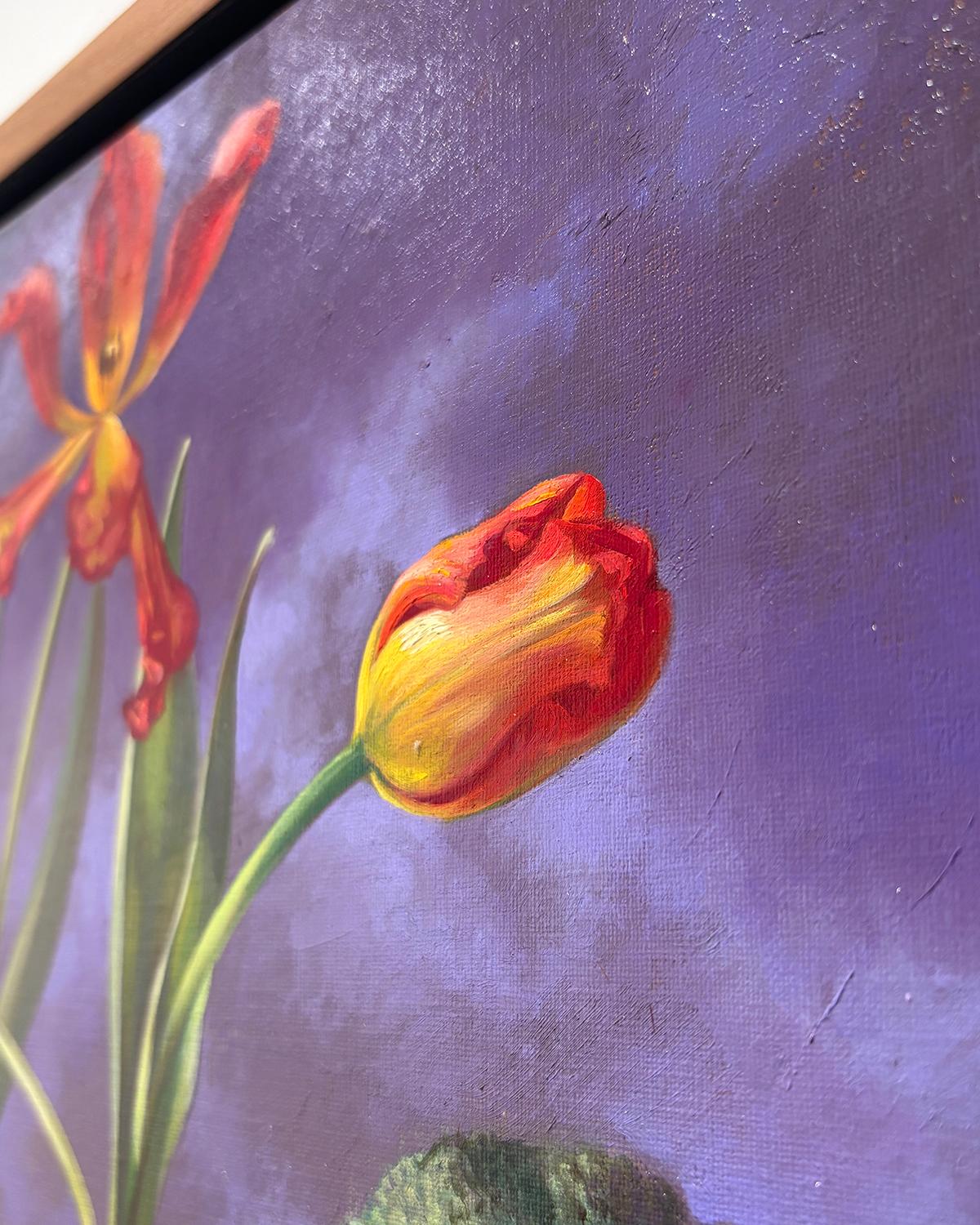 Aufhängung (Hyperrealistisches Blumen- und Gemüsestillleben vor Wolken) im Angebot 7