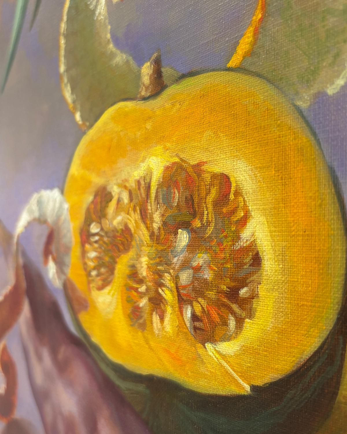 Aufhängung (Hyperrealistisches Blumen- und Gemüsestillleben vor Wolken) im Angebot 8