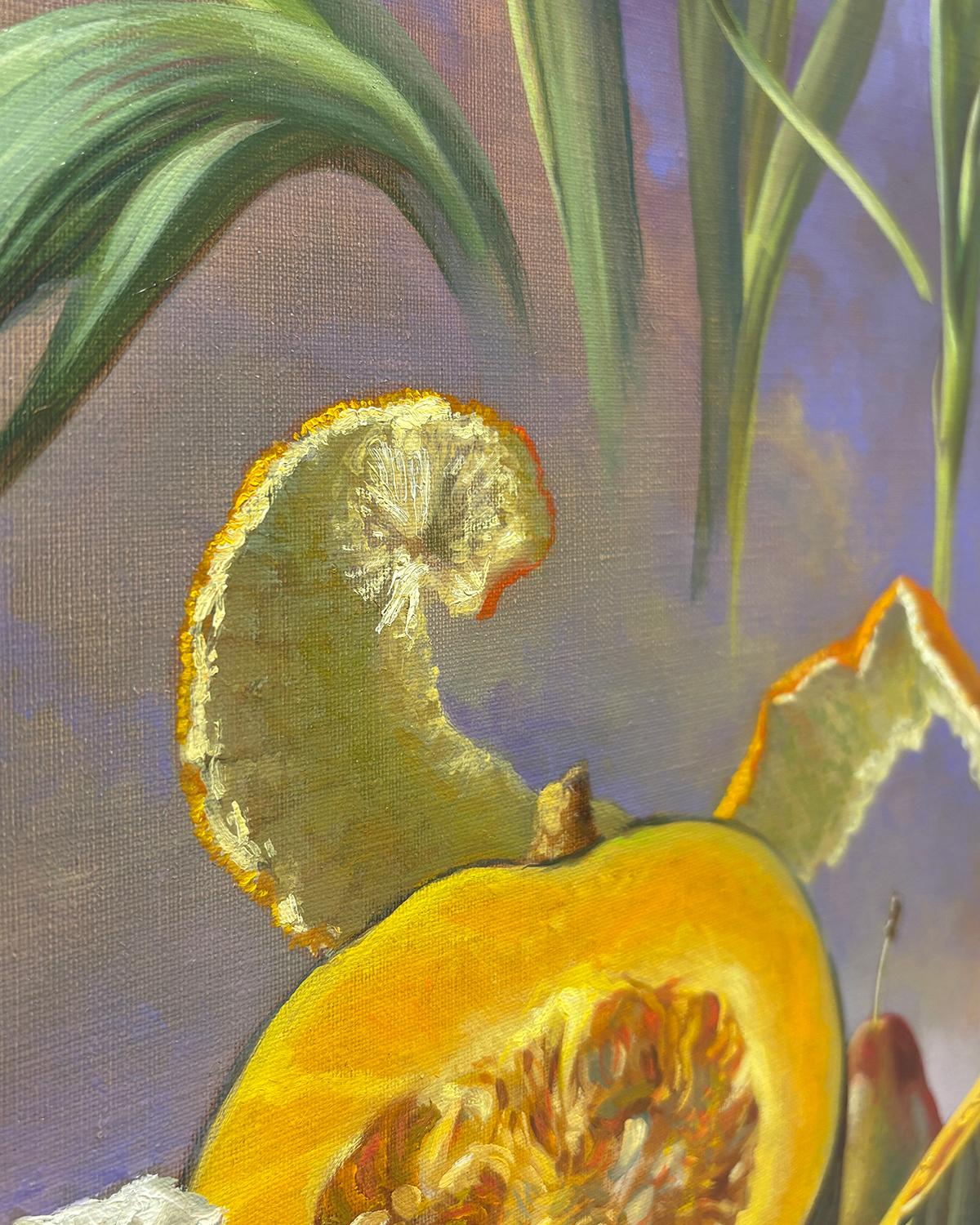 Aufhängung (Hyperrealistisches Blumen- und Gemüsestillleben vor Wolken) im Angebot 10