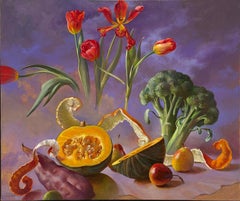 Suspension (Hyper-Realist Still Life of Flowers and Vegetables against Clouds)