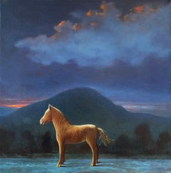 Toy Horse Series: Night (Realistic Still Life with Toy Horse Against Night Sky)