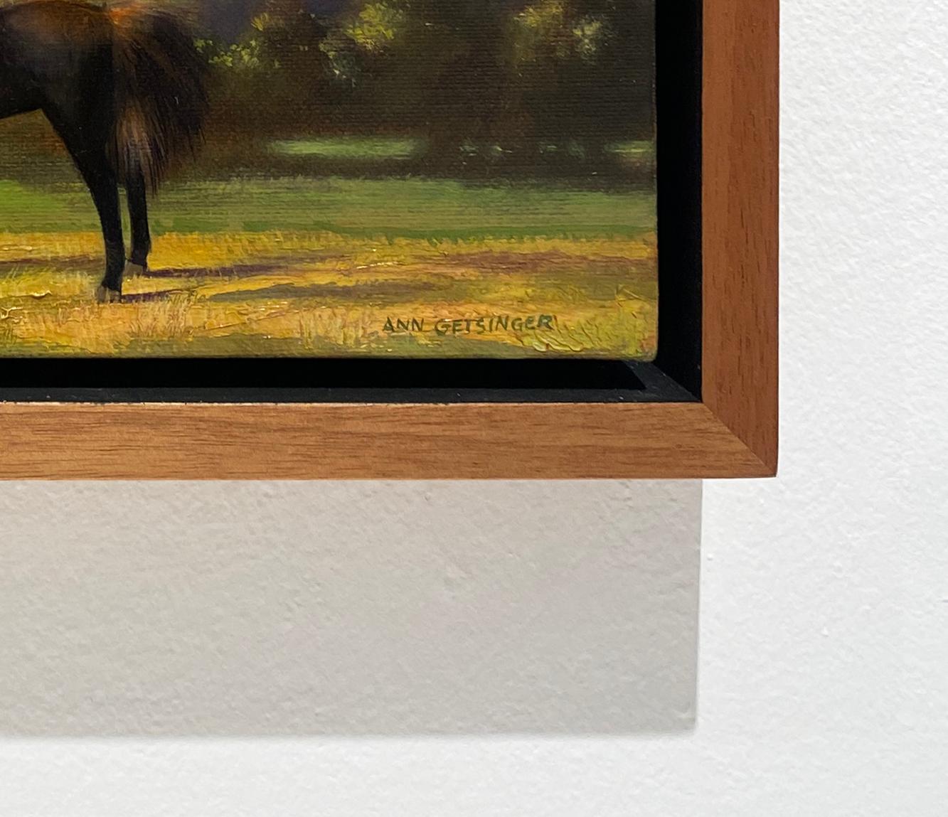 Toy Horse Series: Sunset (Still Life Painting Against Sunset Mountain Landscape) For Sale 7