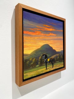 Toy Horse Series: Sunset (Still Life Painting Against Sunset Mountain Landscape)