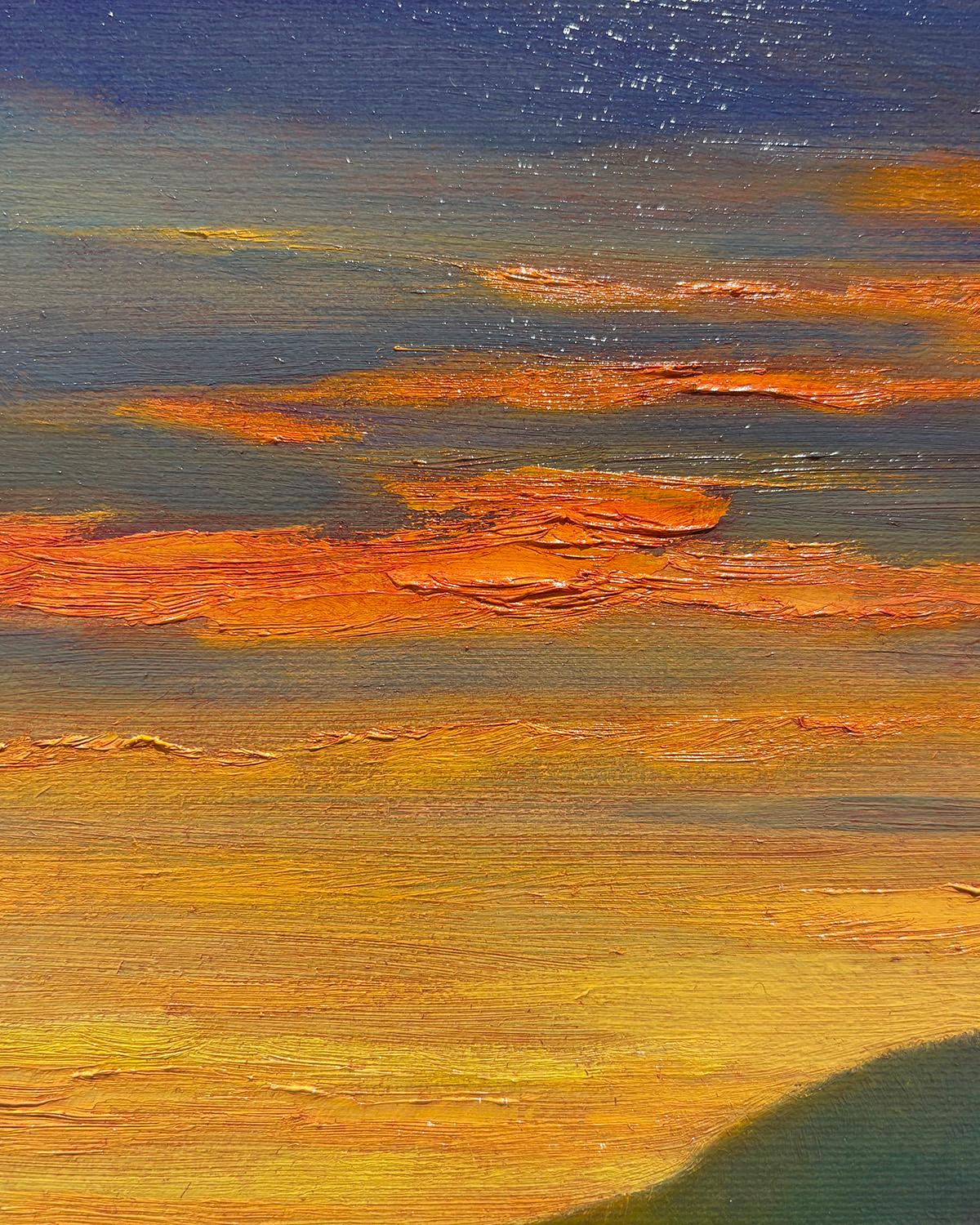 Toy Horse Series: Sunset (Still Life Painting Against Sunset Mountain Landscape) For Sale 1