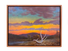 Watershed (Surreal, Vast Sunset Landscape of Mountains and Antler in Riverbed) 