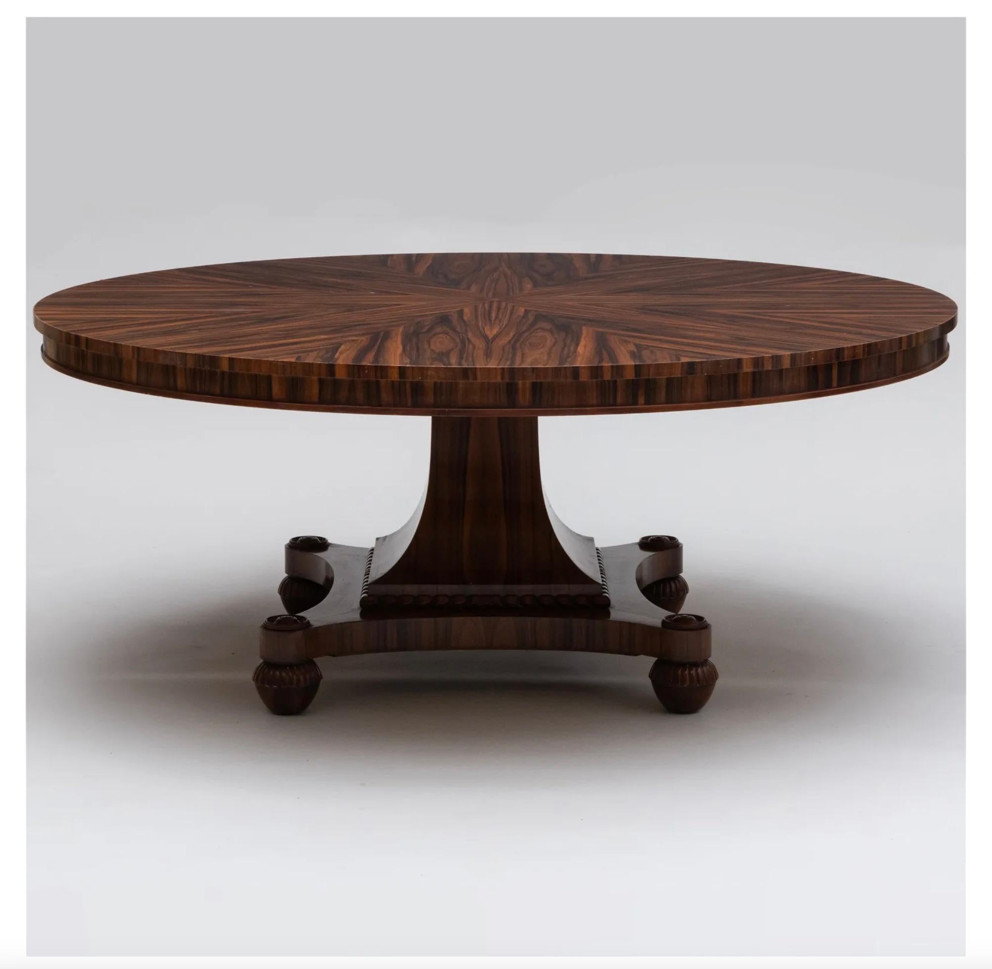 20th Century Ann Getty Collection Regency Style Zebrawood Circular Dining Table, Modern  For Sale