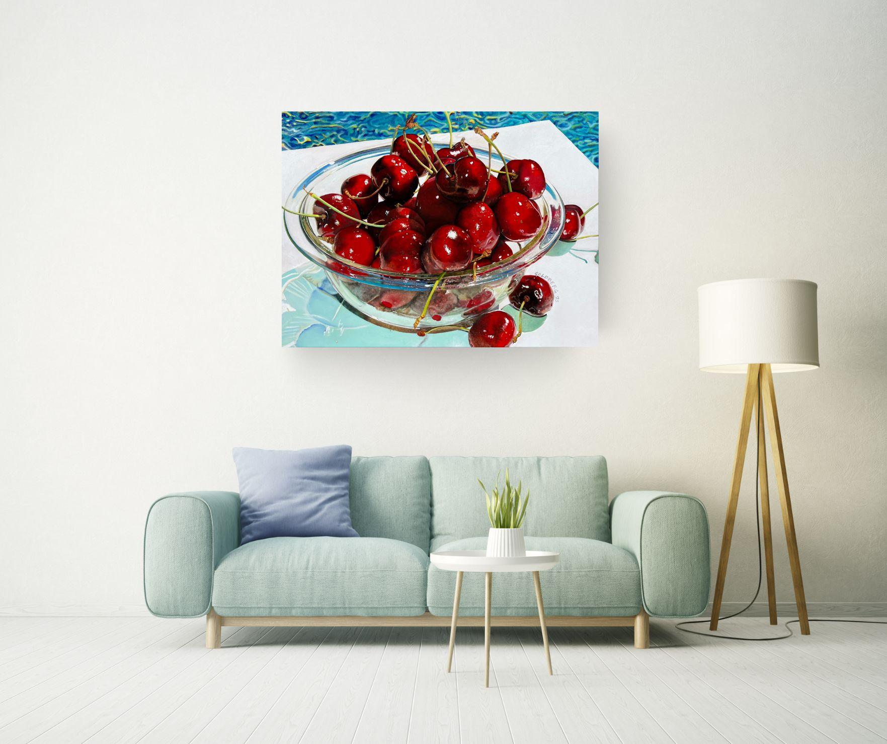 Kirschen in Glasschale -Originales realistisches Ölgemälde von Früchten- Zeitgenössische Kunst im Angebot 2