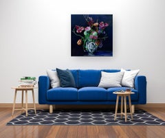 Arreglo floral con jarrón chino - pintura al óleo original de realismo contemporáneo