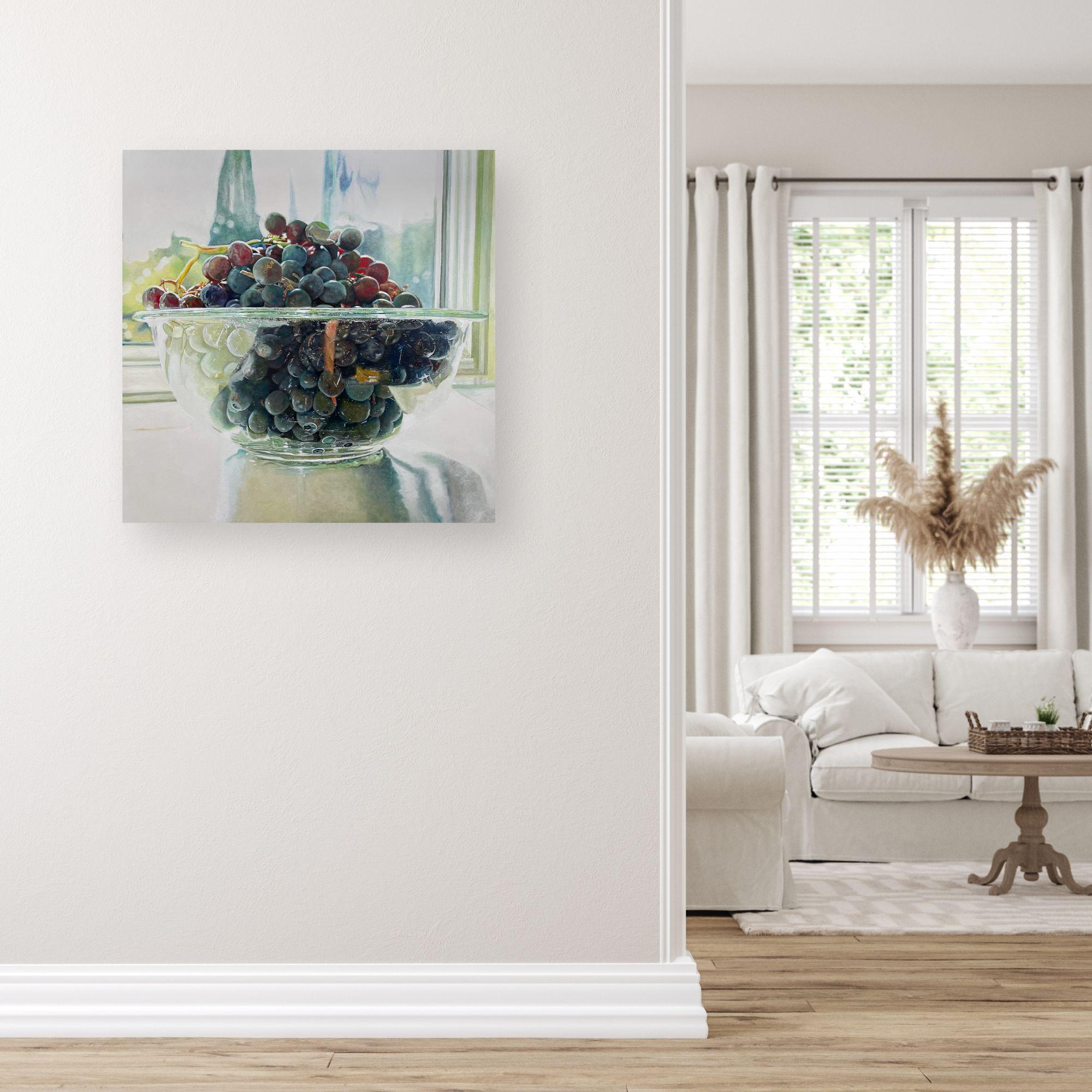 Raisins scintillants - peinture à l'huile originale hyperréaliste sur les fruits - art contemporain - Painting de Ann Goldberg