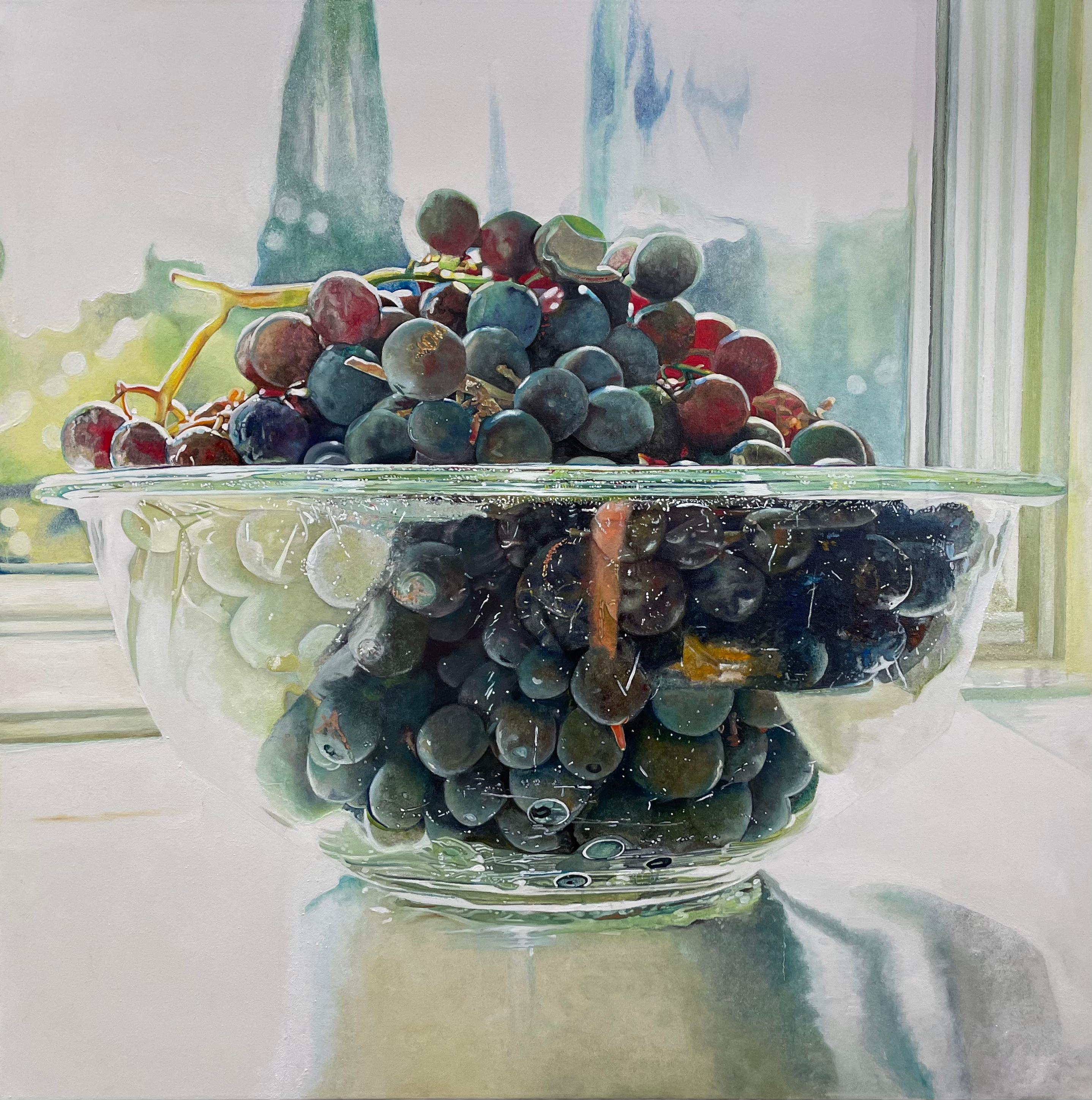 Uva scintillante - pittura ad olio originale iperrealista di frutta - arte contemporanea