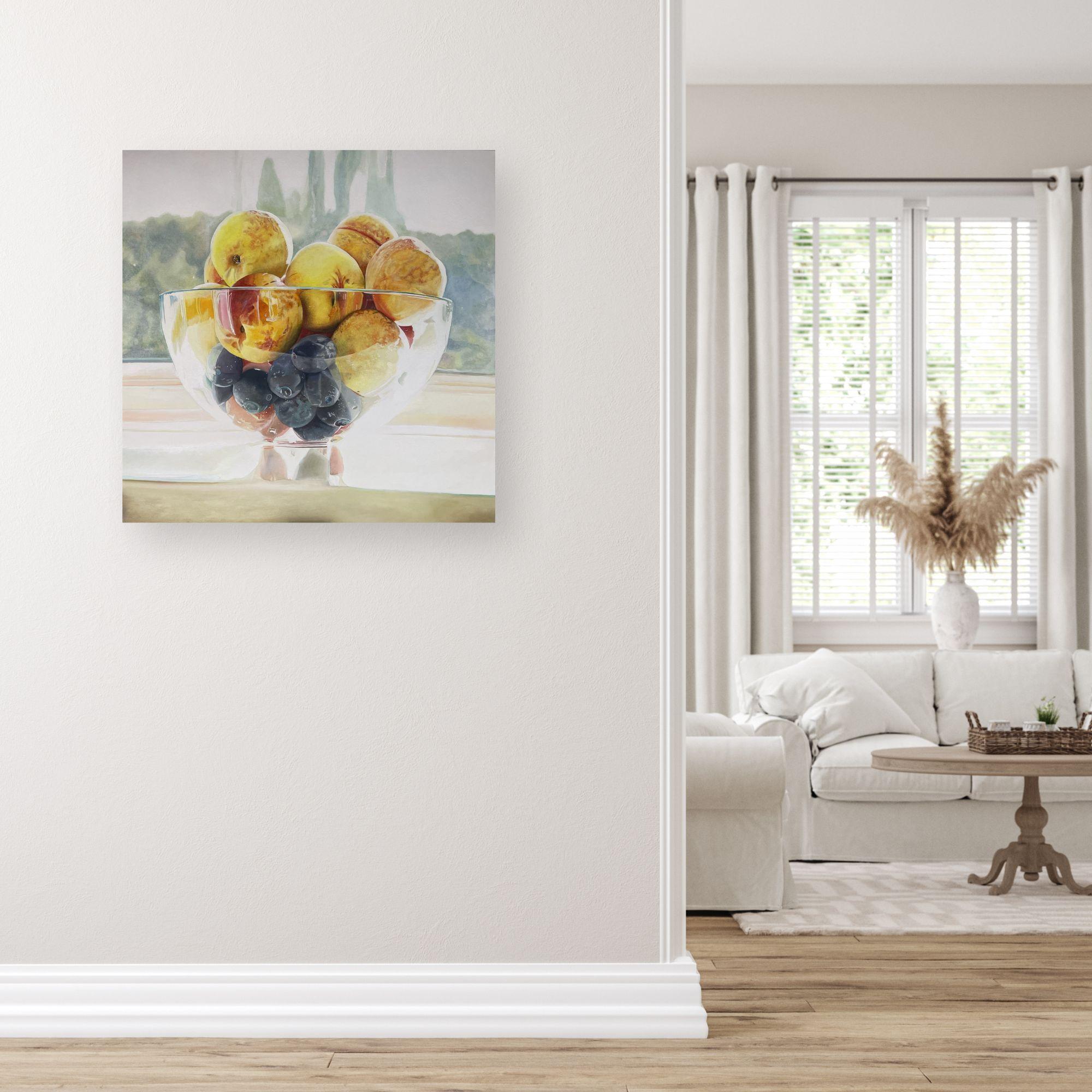 Sunkissed Peaches -Originale hyper-realistische Ölmalerei von Früchten- zeitgenössische Kunst (Fotorealismus), Art, von Ann Goldberg