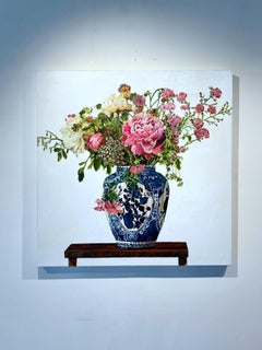 «Jarrón con luz primaveral», realismo contemporáneo original, óleo sobre lienzo, bodegón