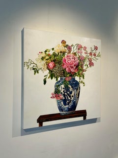 Vaso di luce primaverile - pittura ad olio di natura morta, realismo originale - arte contemporanea