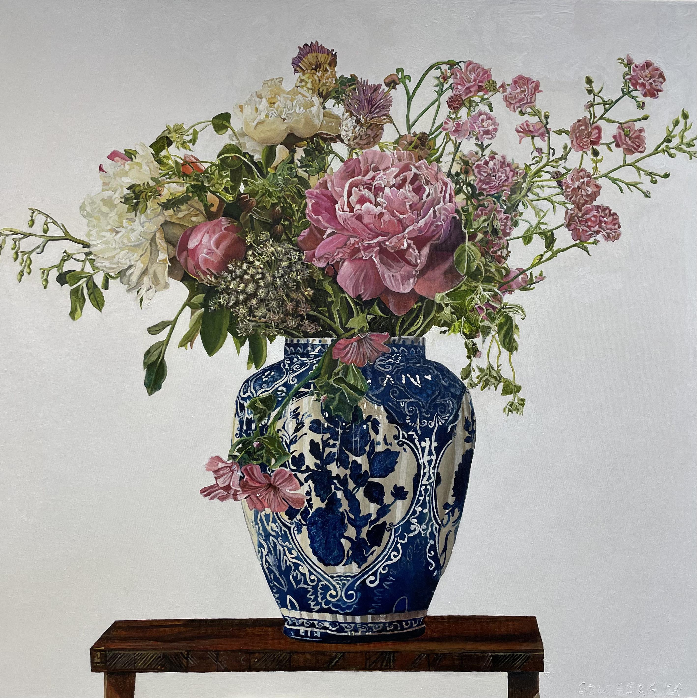 Jarrón de luz de primavera -realismo original bodegón al óleo- arte contemporáneo