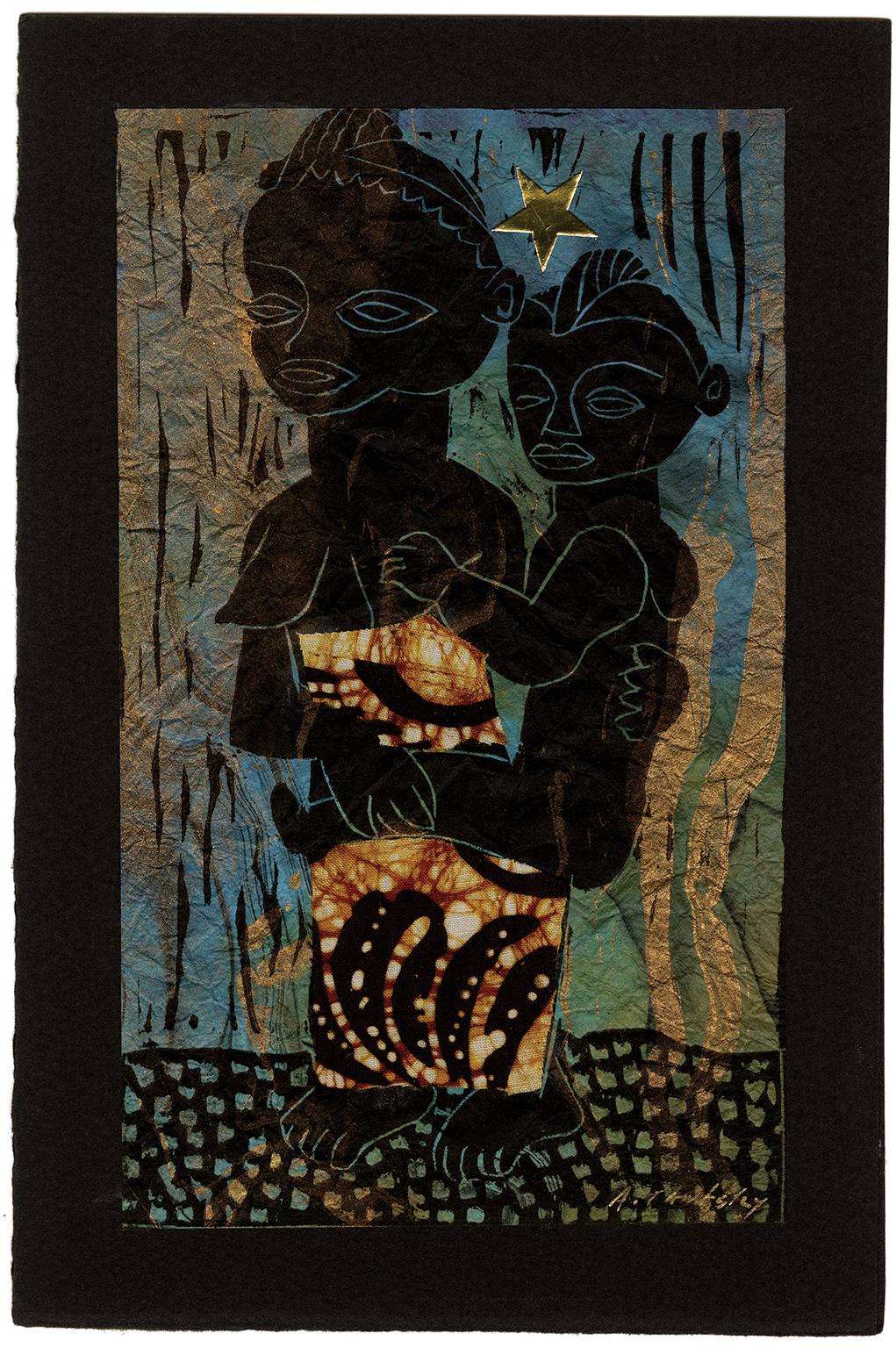 Mother and Child — Seasonal Greeting, Black Woman Artist - Expressionist Mixed Media Art by Ann Graves Tanksley