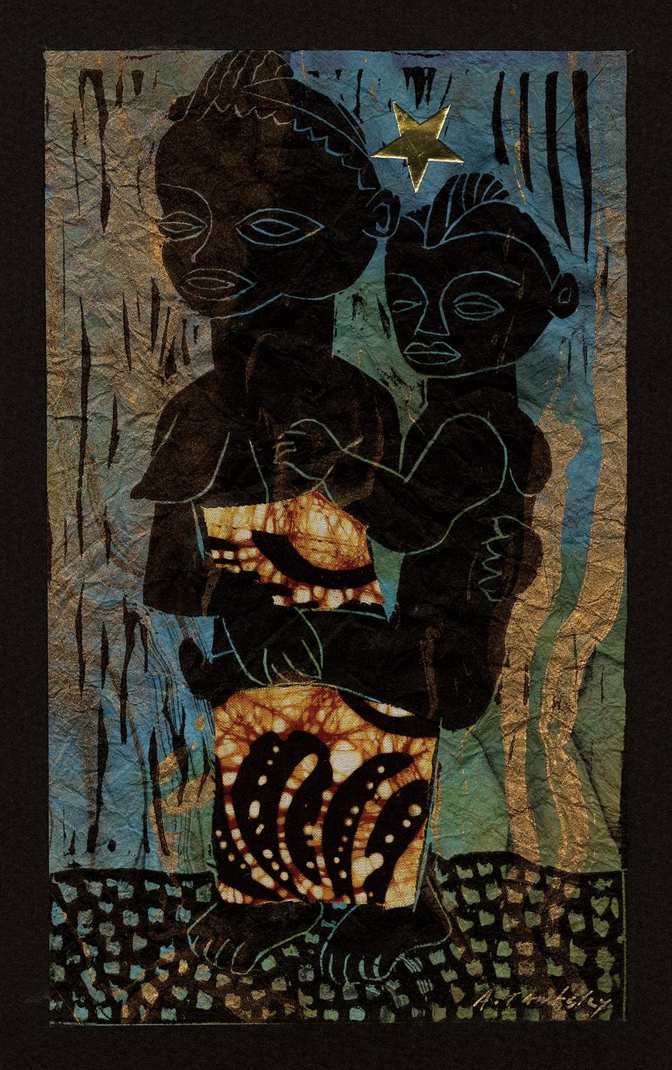 Mother and Child — Seasonal Greeting, Black Woman Artist - Mixed Media Art by Ann Graves Tanksley