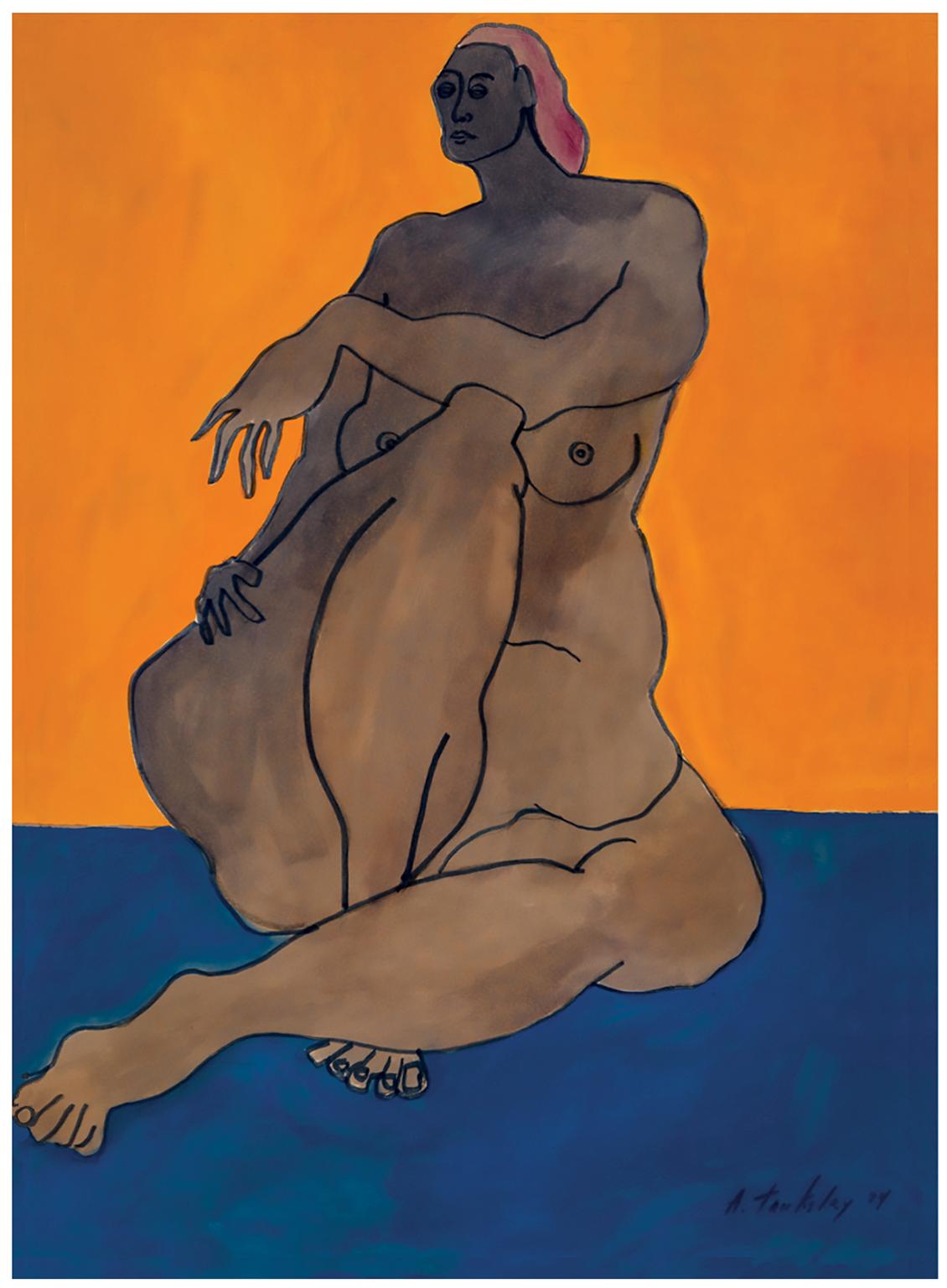 Sin título (Desnudo sentado) - Mujer negra artista - Painting de Ann Graves Tanksley