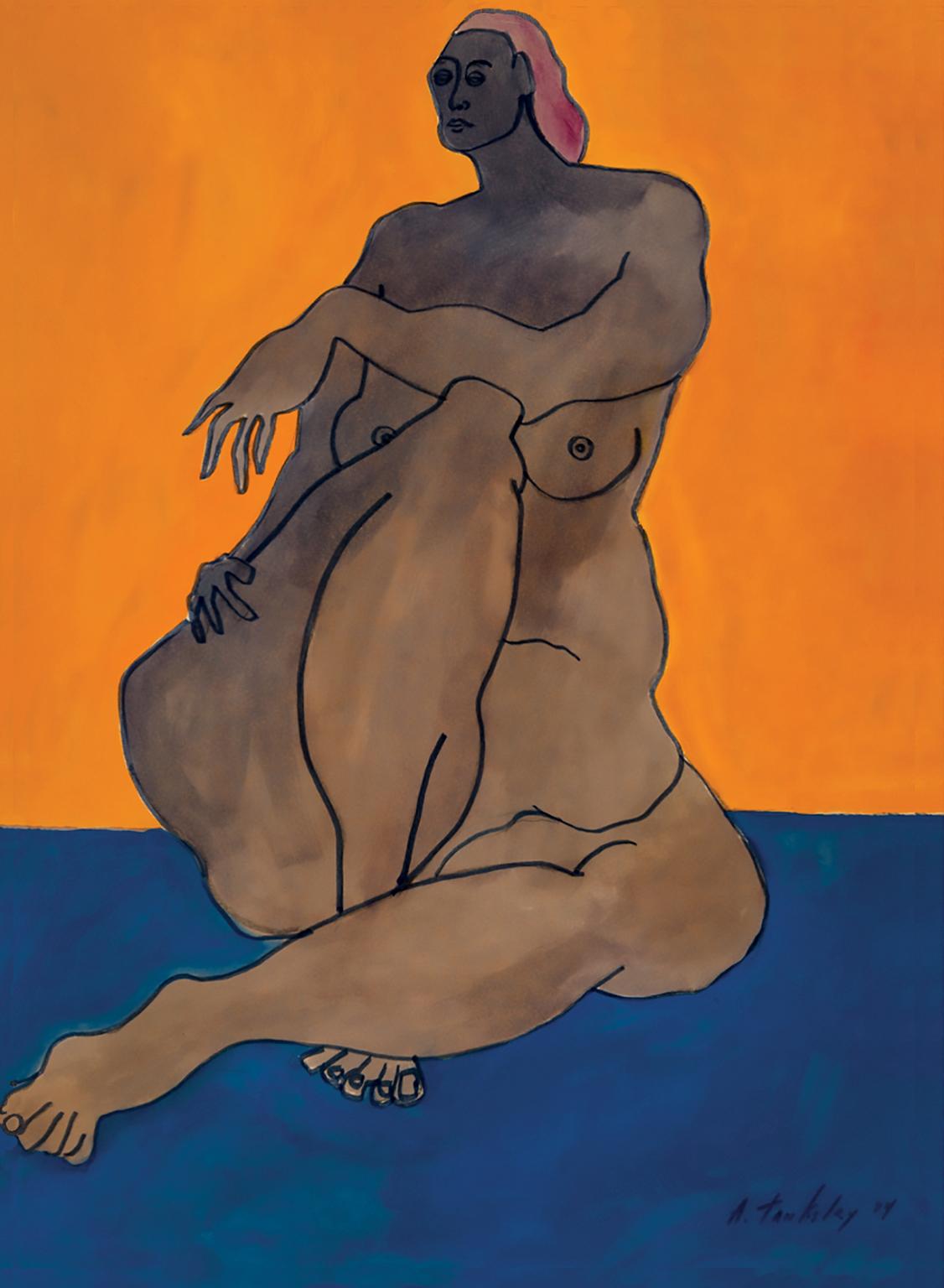 Nude Painting de Ann Graves Tanksley - Sin título (Desnudo sentado) - Mujer negra artista