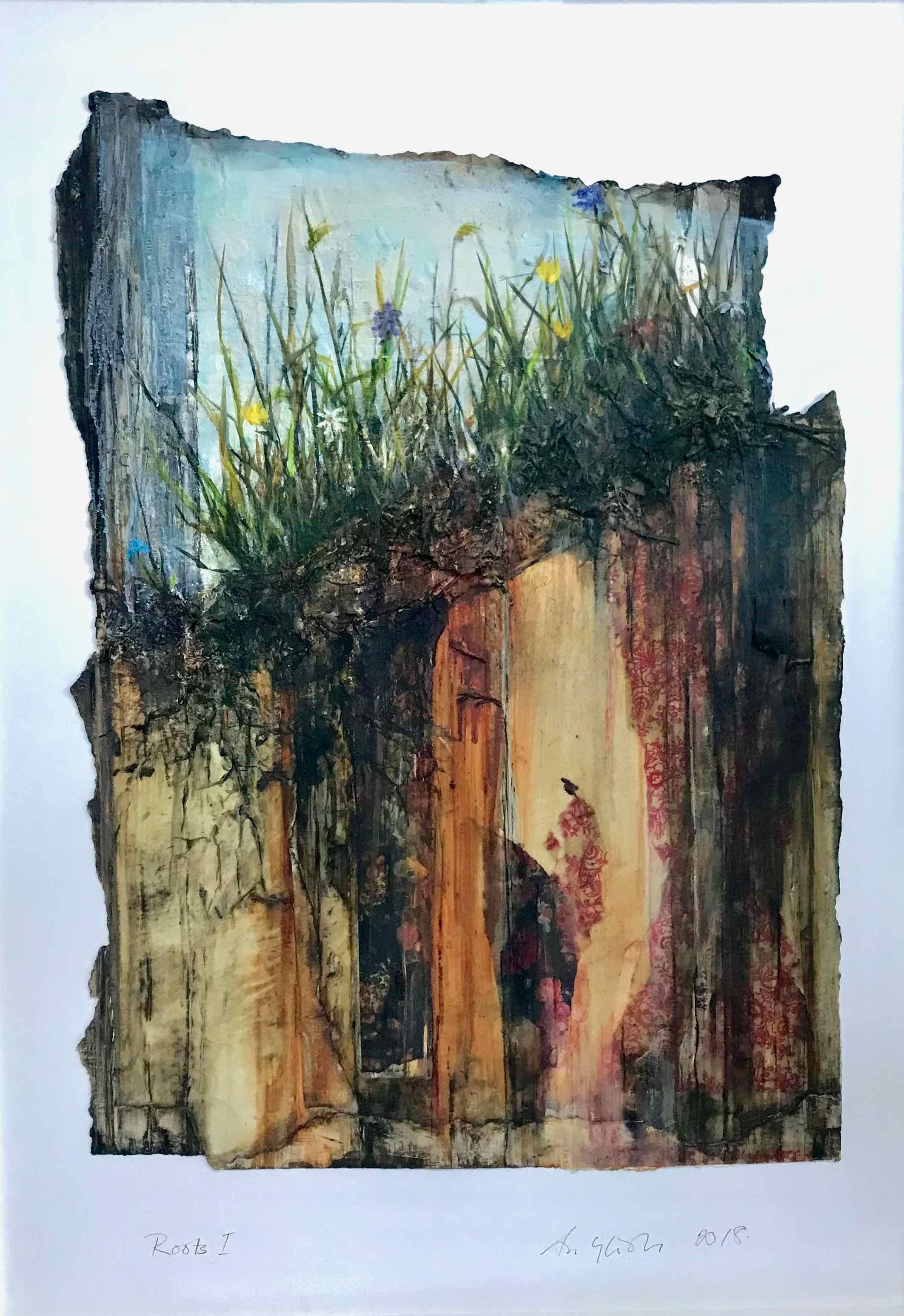 Roots I, Swedish Landscape and Plant Painting by Ann-Helen English - Mixed Media Art by Ann Helen English