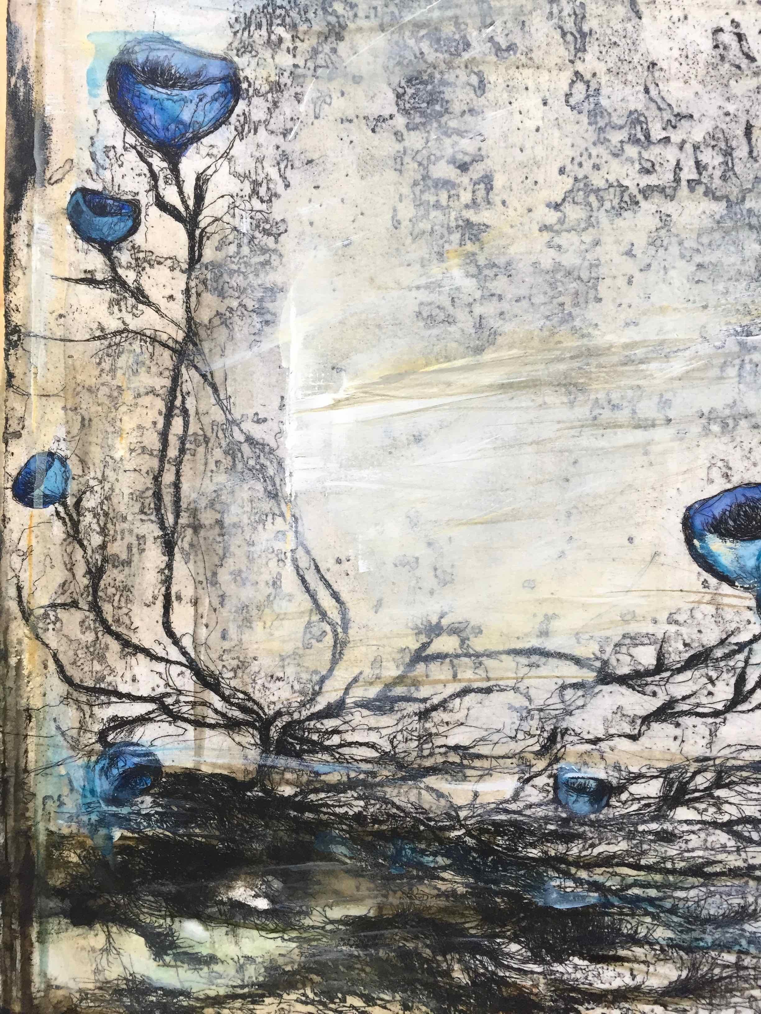 Untold Stories II, No 5: Hand Painted Etching with Collage by Ann-Helen English - Contemporary Print by Ann Helen English
