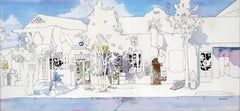 Shops on Key Lime Lane - Illustration on Canvas in Acrylic and Ink