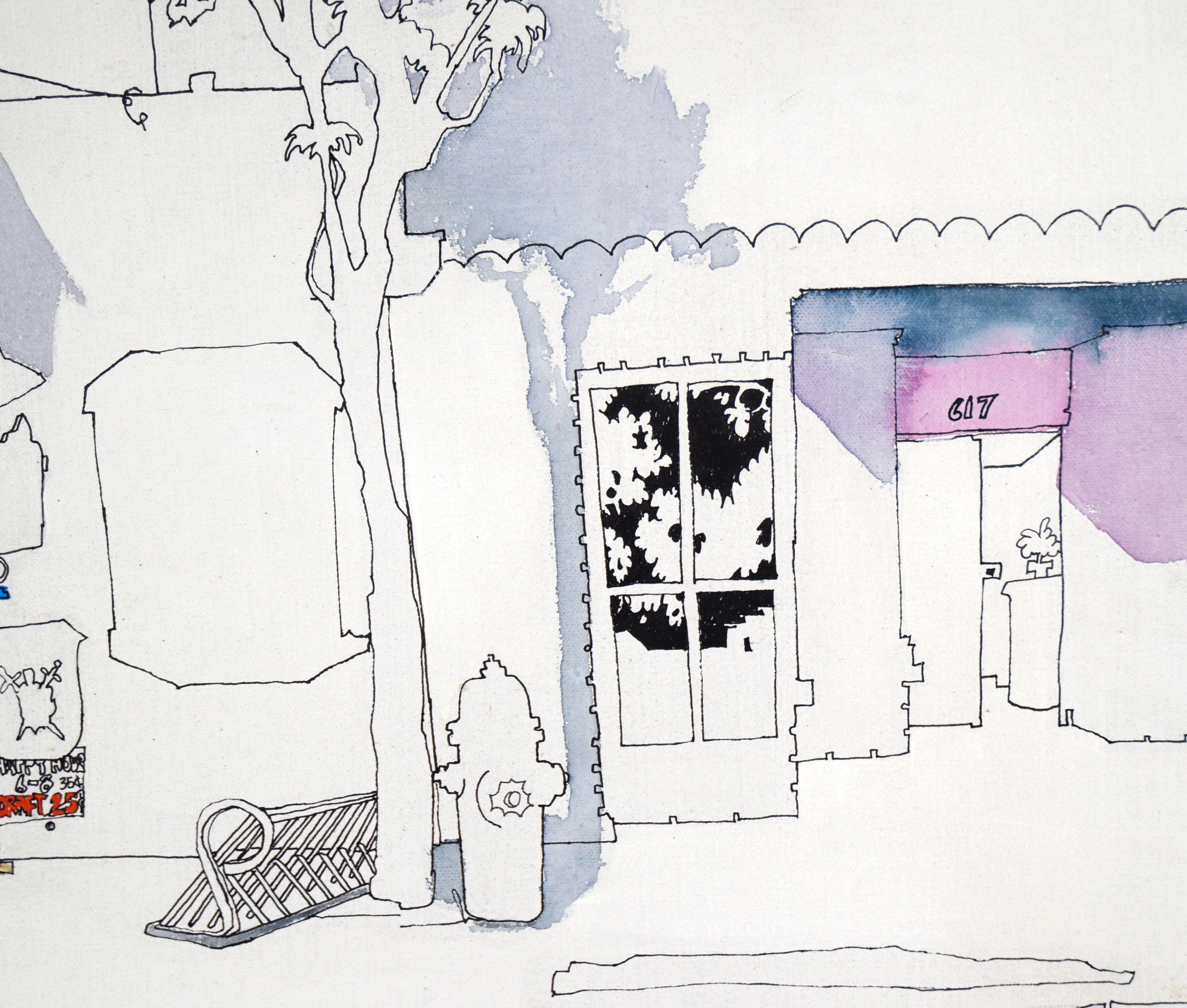 Negozi di Key Lime Lane - Illustrazione su tela in acrilico e inchiostro in vendita 3