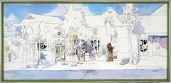 Shops on Key Lime Lane - Illustration sur toile en acrylique et encre