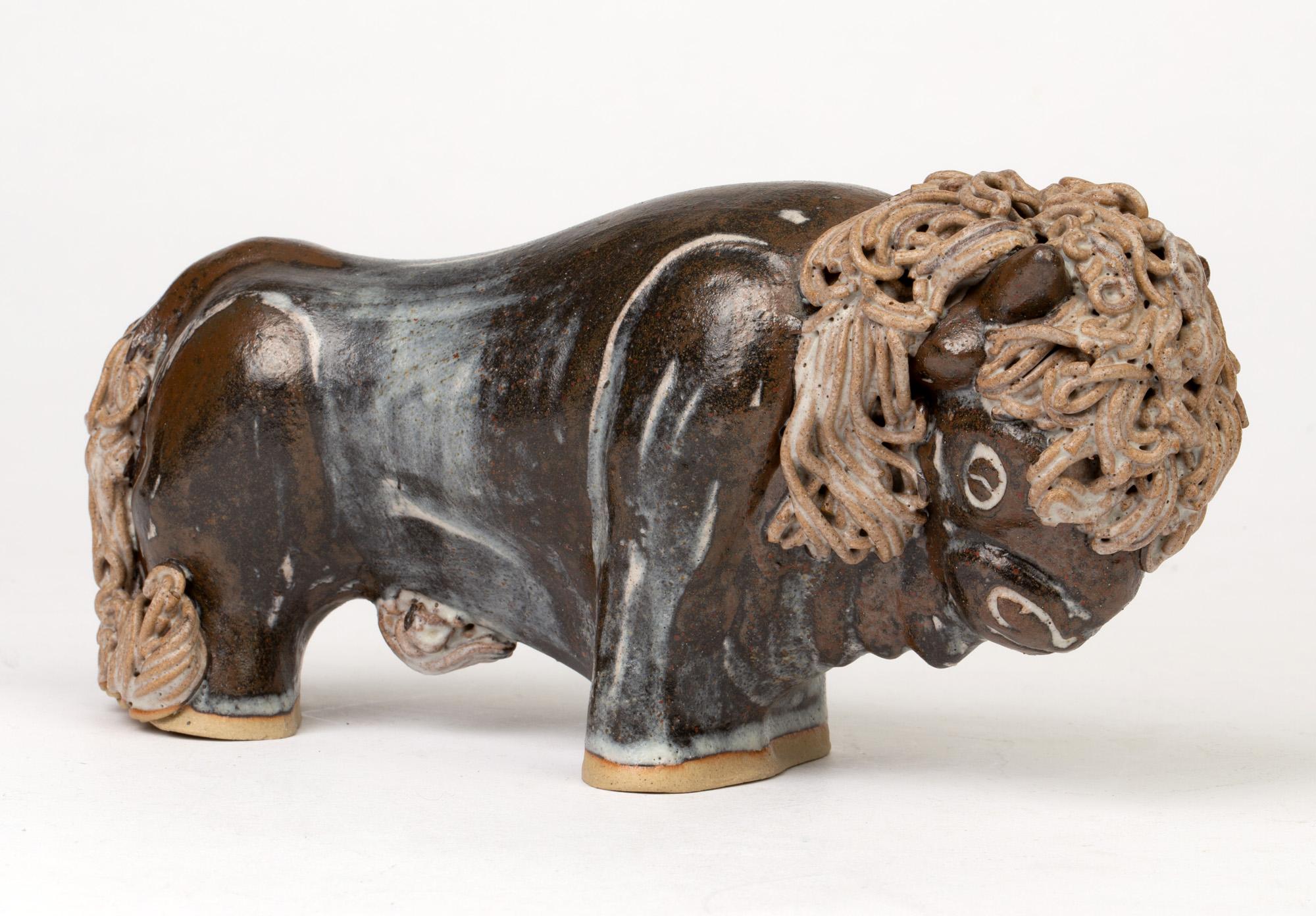 20th Century Ann & John Farquharson Studio Pottery Sculptural Bison Figure For Sale
