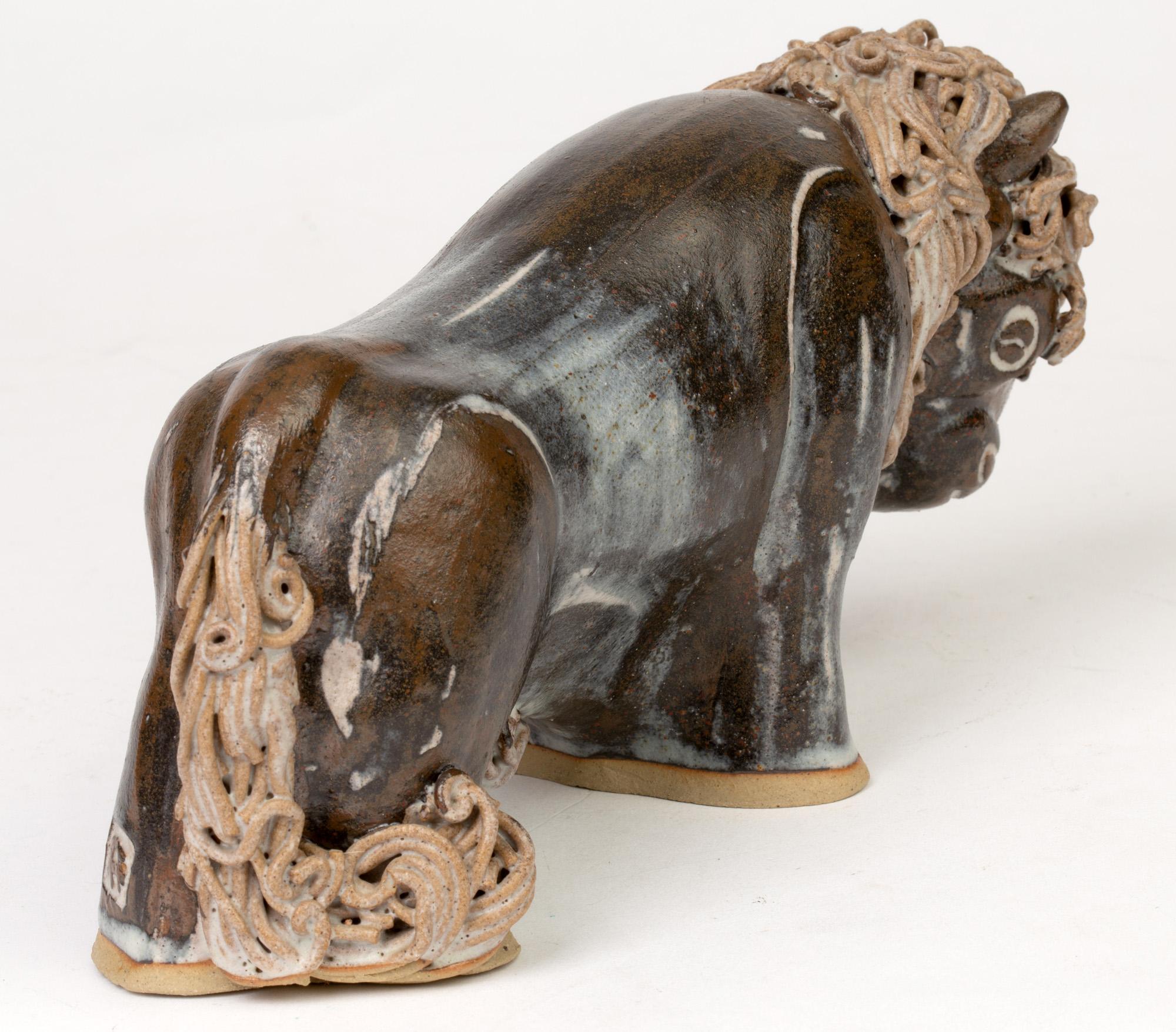 Ann & John Farquharson Studio Pottery Sculptural Bison Figure For Sale 1