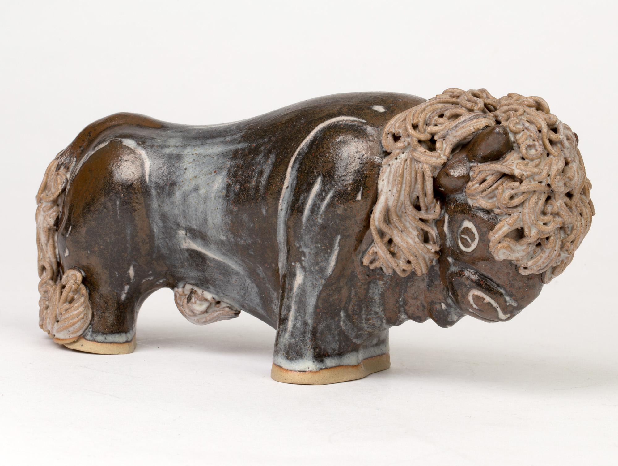 English Ann & John Farquharson Studio Pottery Sculptural Bison Figure For Sale