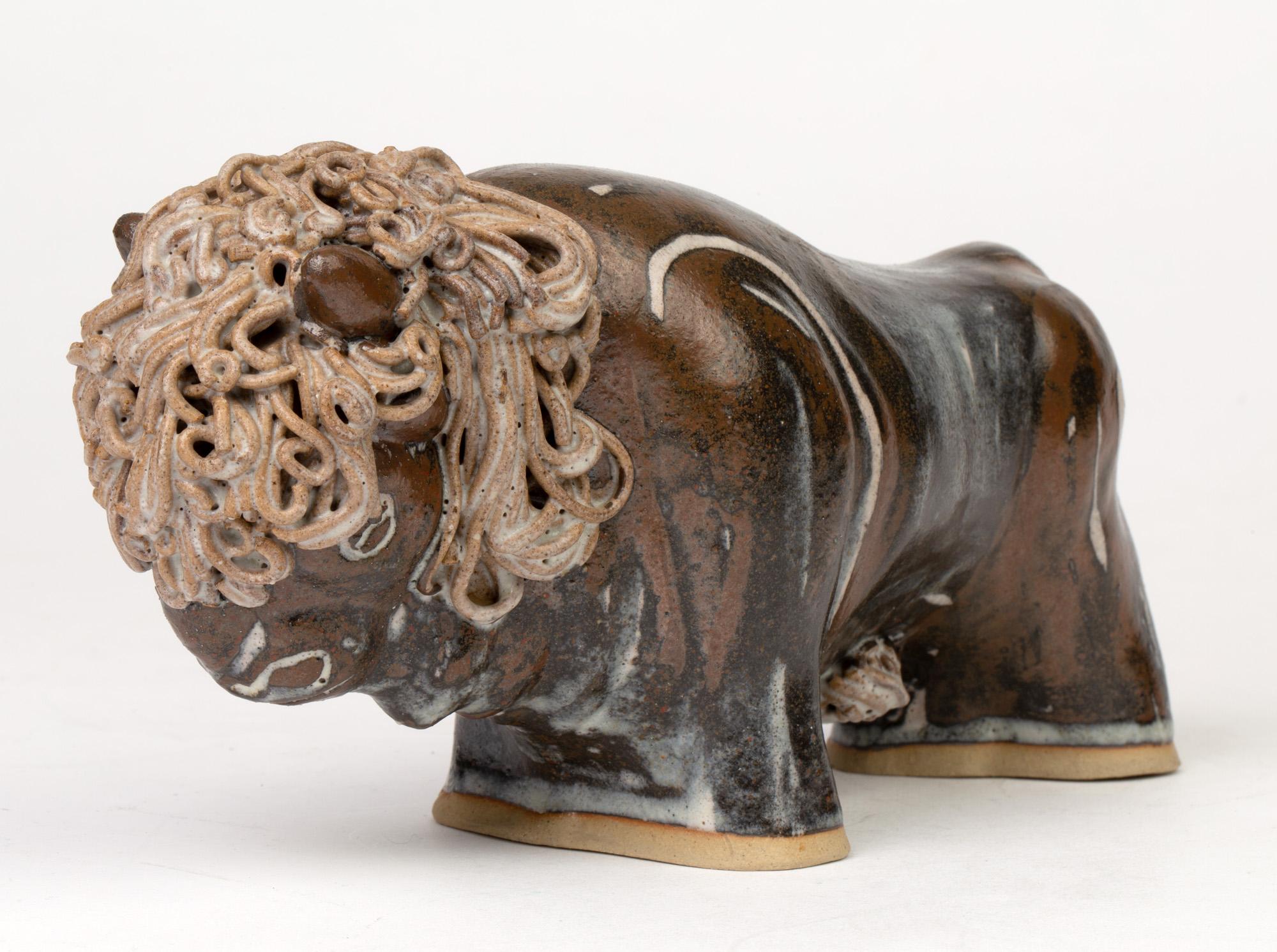 Hand-Crafted Ann & John Farquharson Studio Pottery Sculptural Bison Figure For Sale