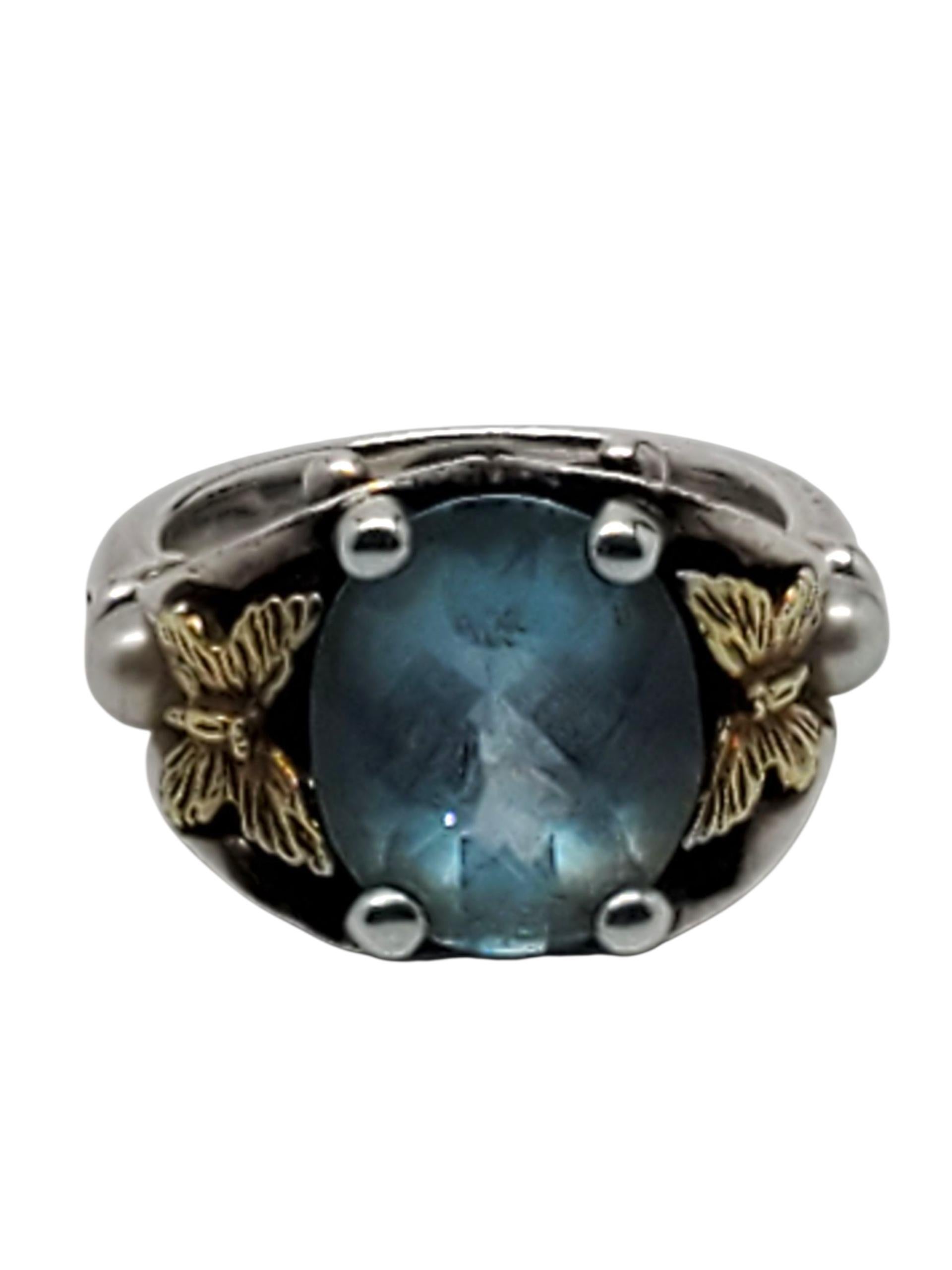 Ann King Anillo de mariposa de cuarzo azul de 18 quilates y plata de ley Talla 6 #23773 en venta 1