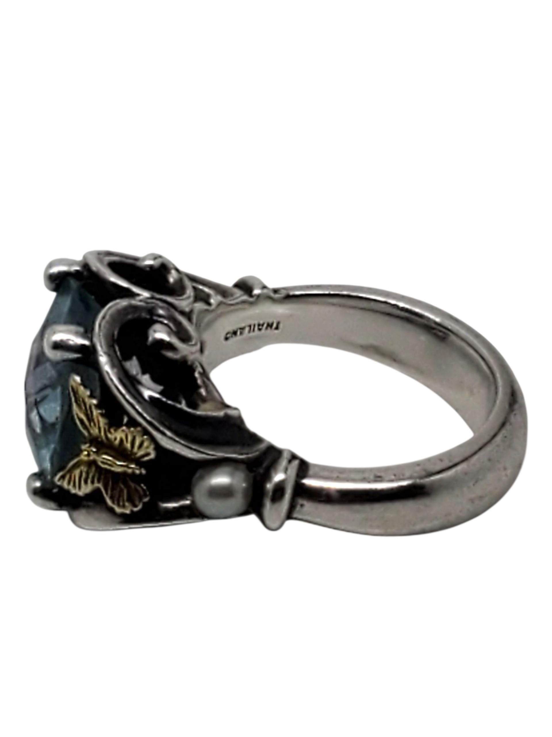 Ann King Anillo de mariposa de cuarzo azul de 18 quilates y plata de ley Talla 6 #23773 en venta 3