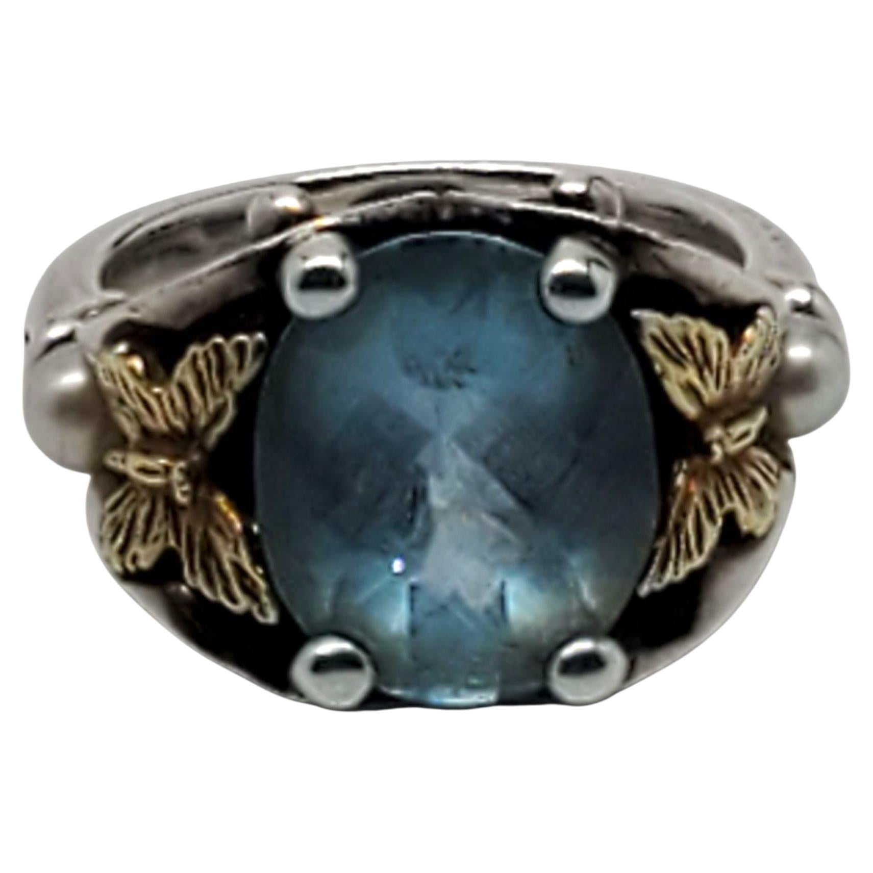 Ann King Sterling Silver 18k Blue Quartz Butterfly Ring Taglia 6 #23773