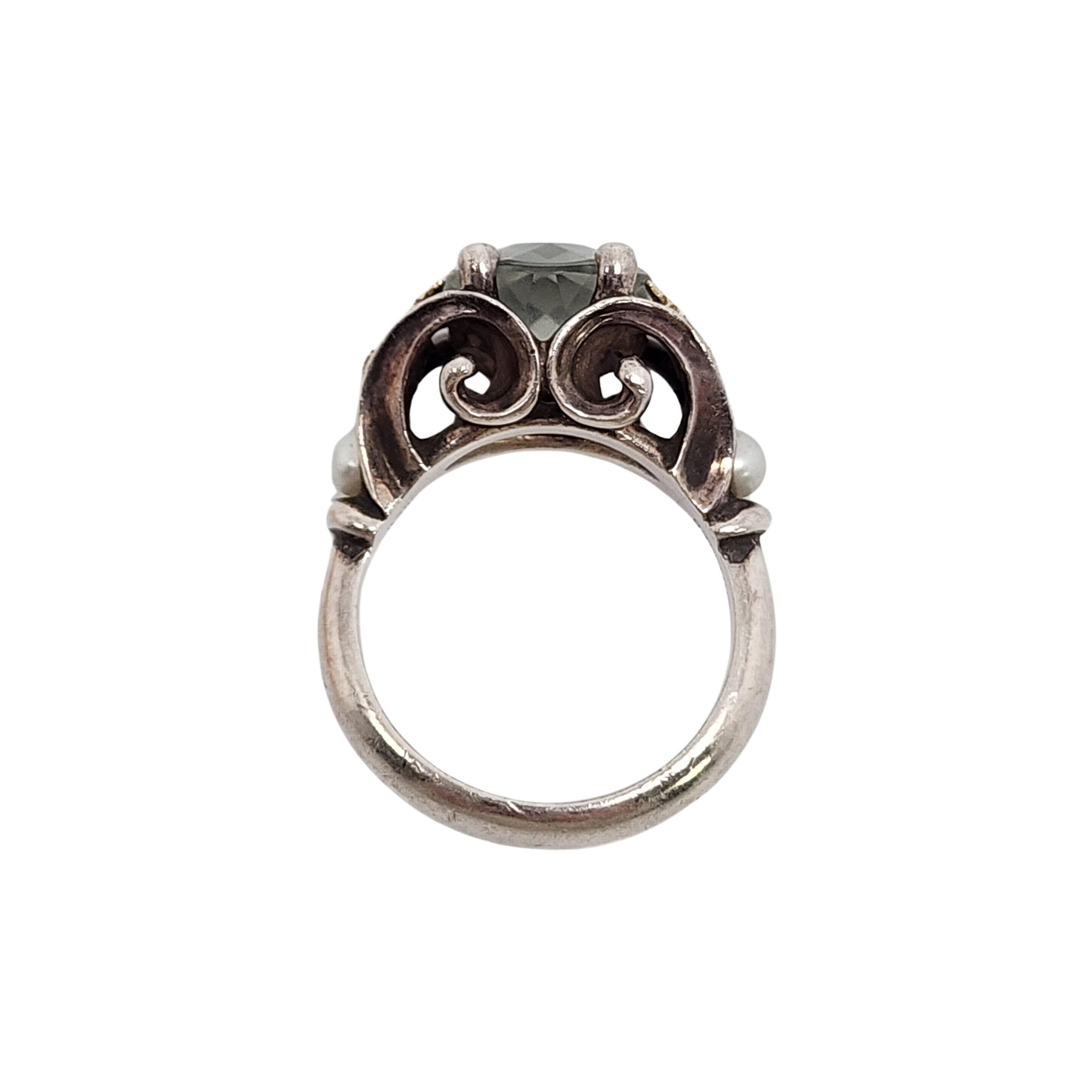 Ann King Sterling Silver 18K Gold Prasiolite Pearl Ring Size 6 3/4 #16434 For Sale 1