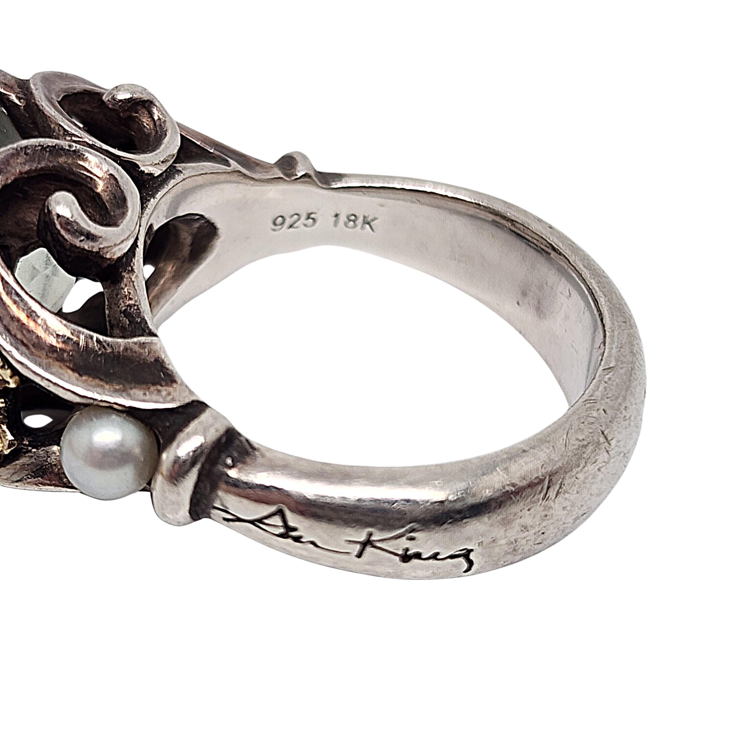 Ann King Sterling Silver 18K Gold Prasiolite Pearl Ring Size 6 3/4 #16434 For Sale 2