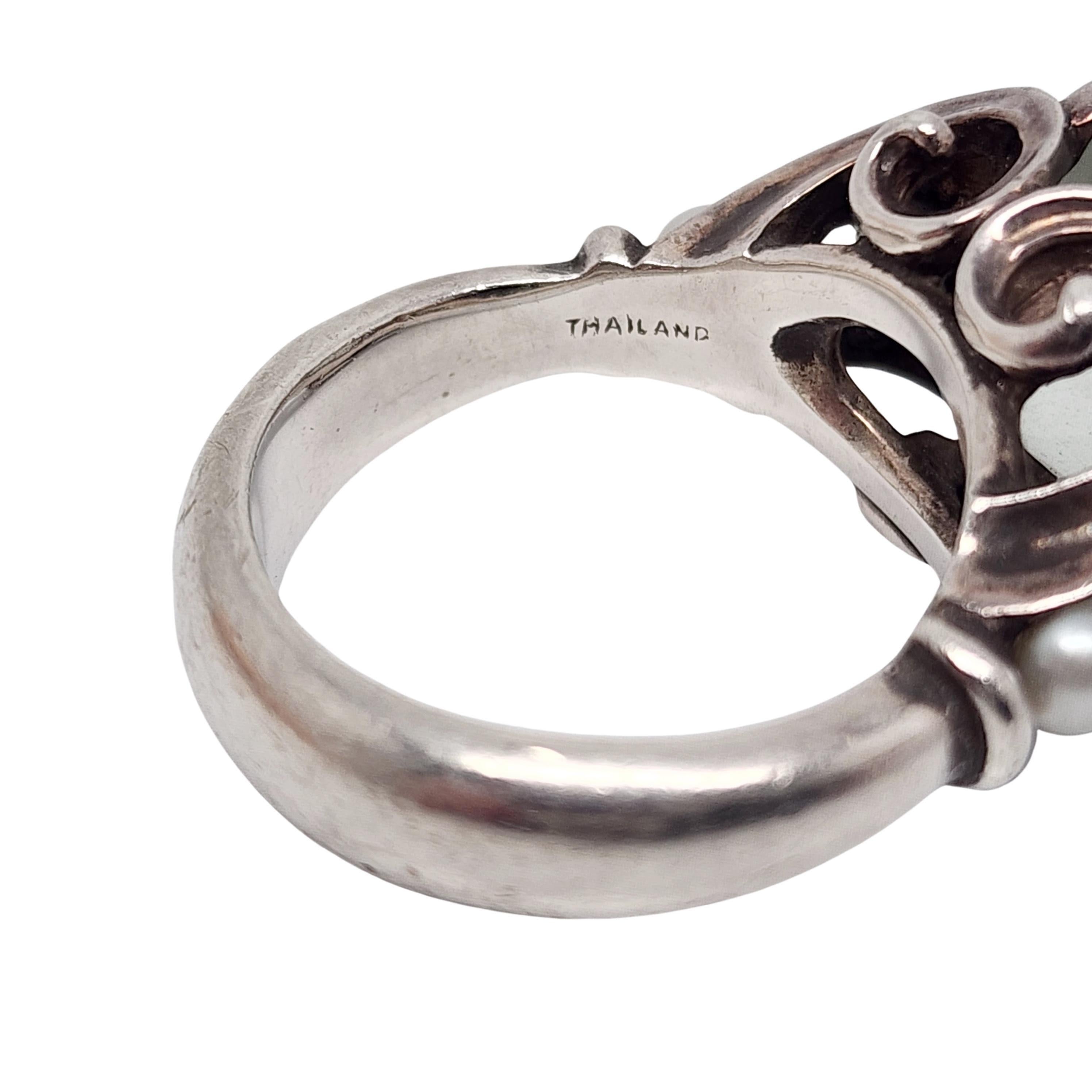 Ann King Sterling Silver 18K Gold Prasiolite Pearl Ring Size 6 3/4 #16434 For Sale 3