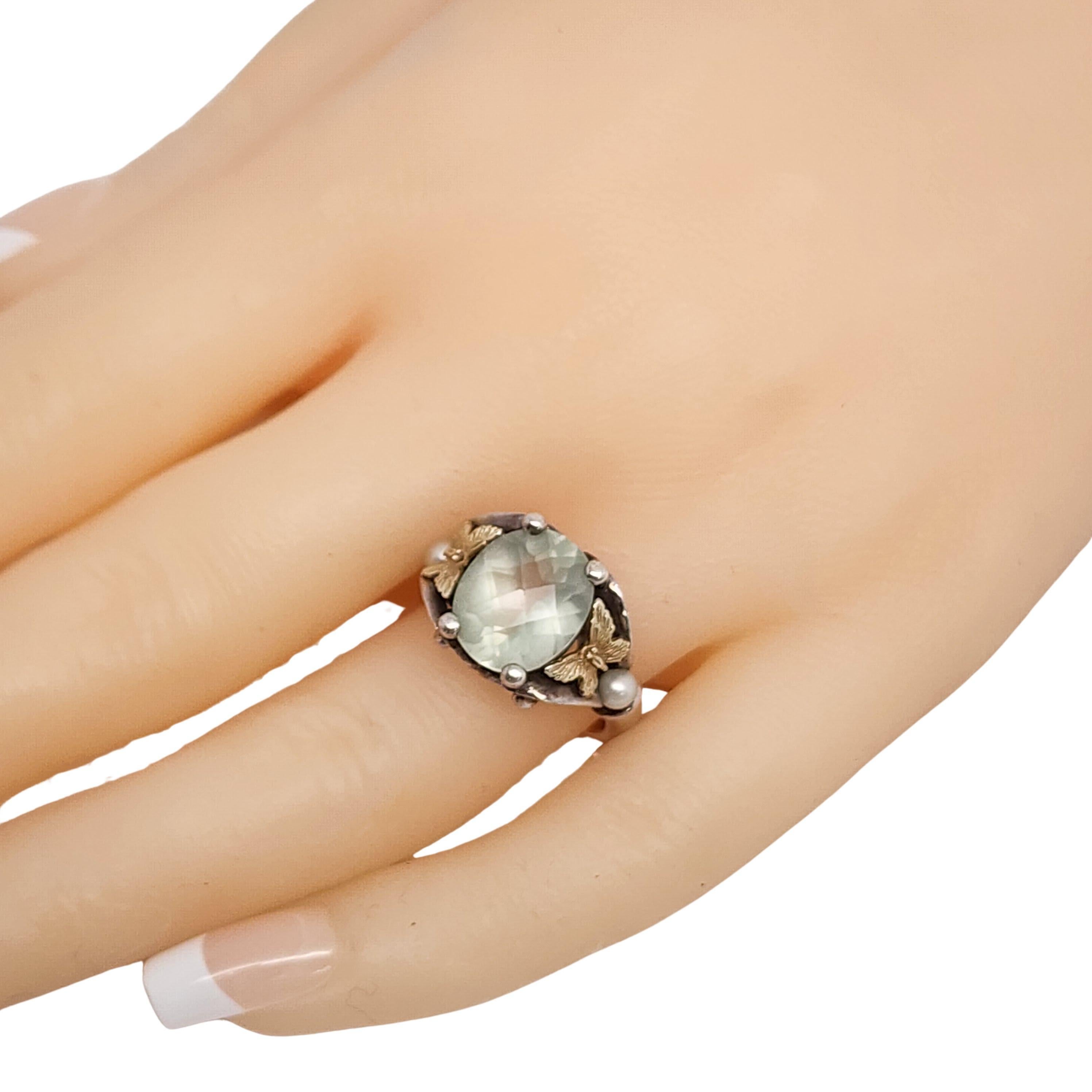 Ann King Sterling Silver 18K Gold Prasiolite Pearl Ring Size 6 3/4 #16434 For Sale 5