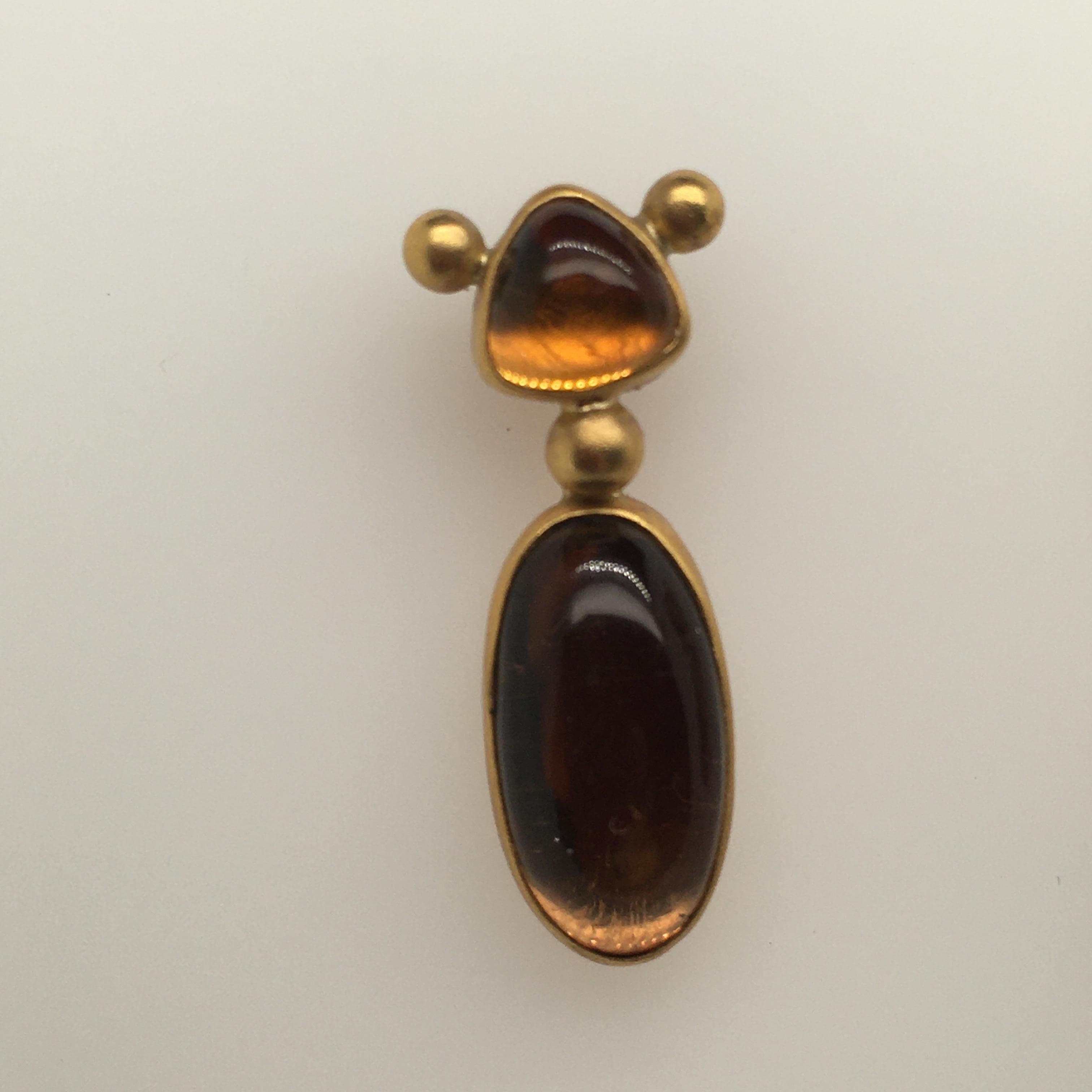 Mixed Cut Ann Krupp Citrine Earrings w/ Smoky Quartz Drops on Bezel; 14, 18k & 22k Gold For Sale