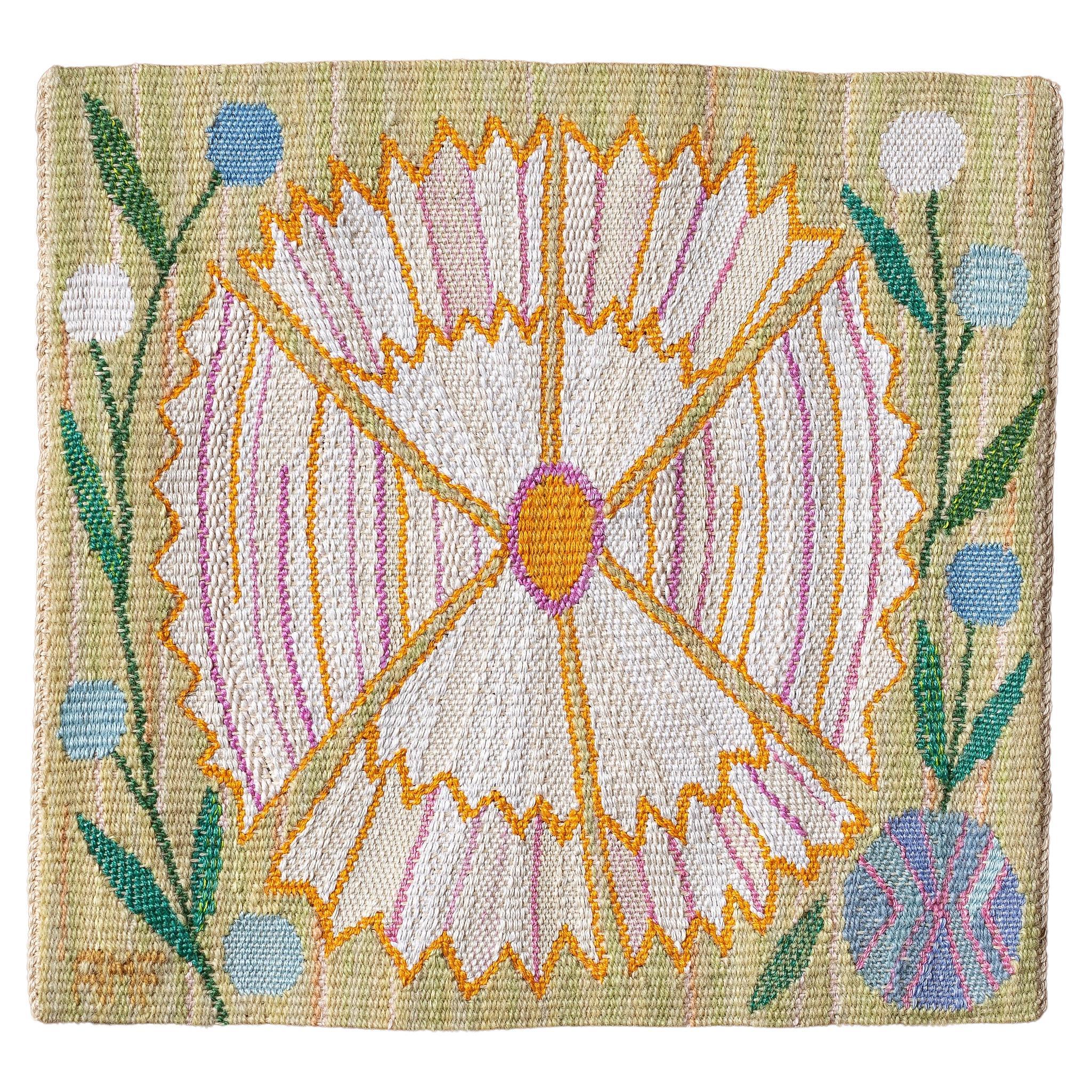 Handgewebter Wandteppich „Vit blomma“ von Ann-Mari Forsberg im Angebot