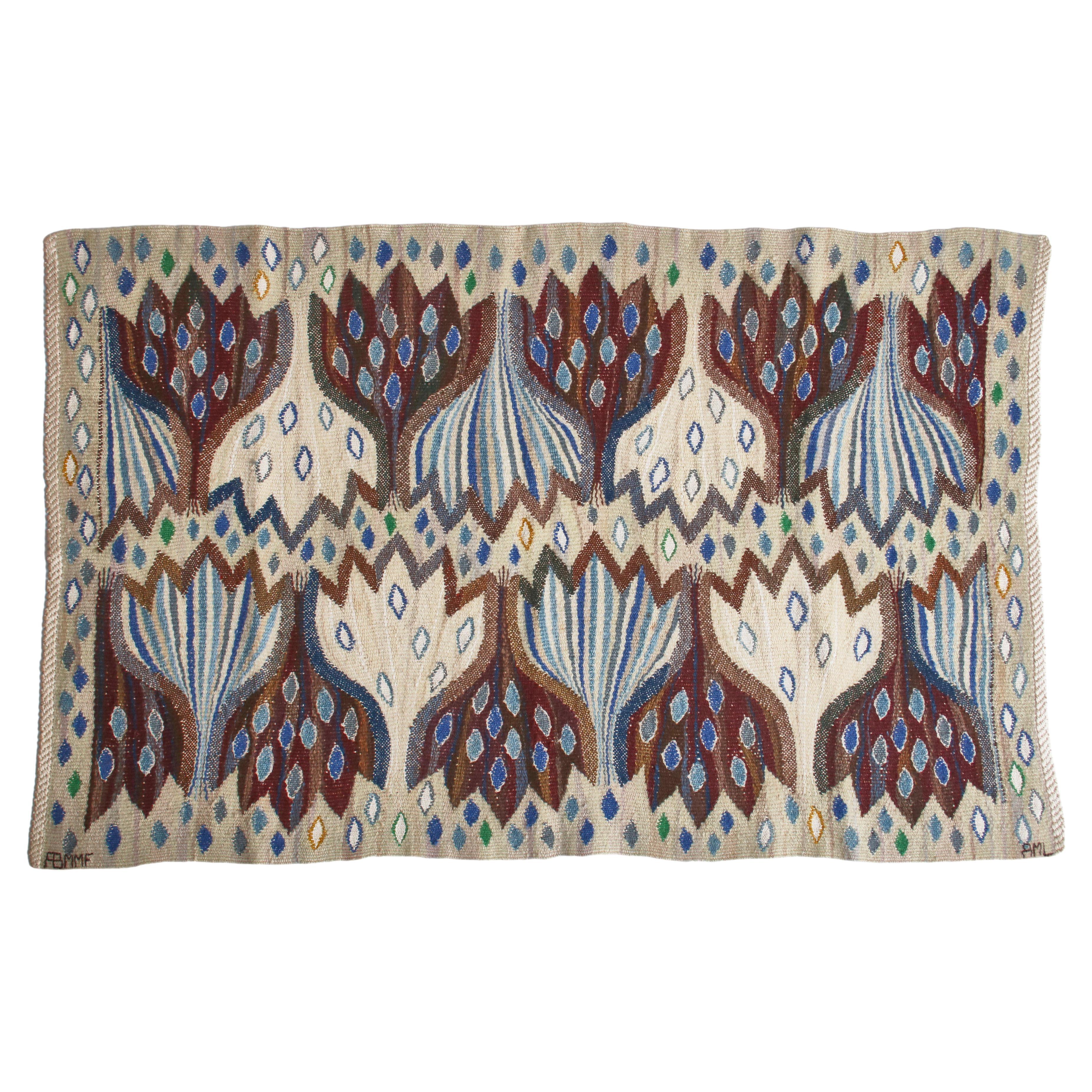 Märta Måås-Fjetterström AB Original "Blue crocus" Tapestry by Ann- Mari Forsberg