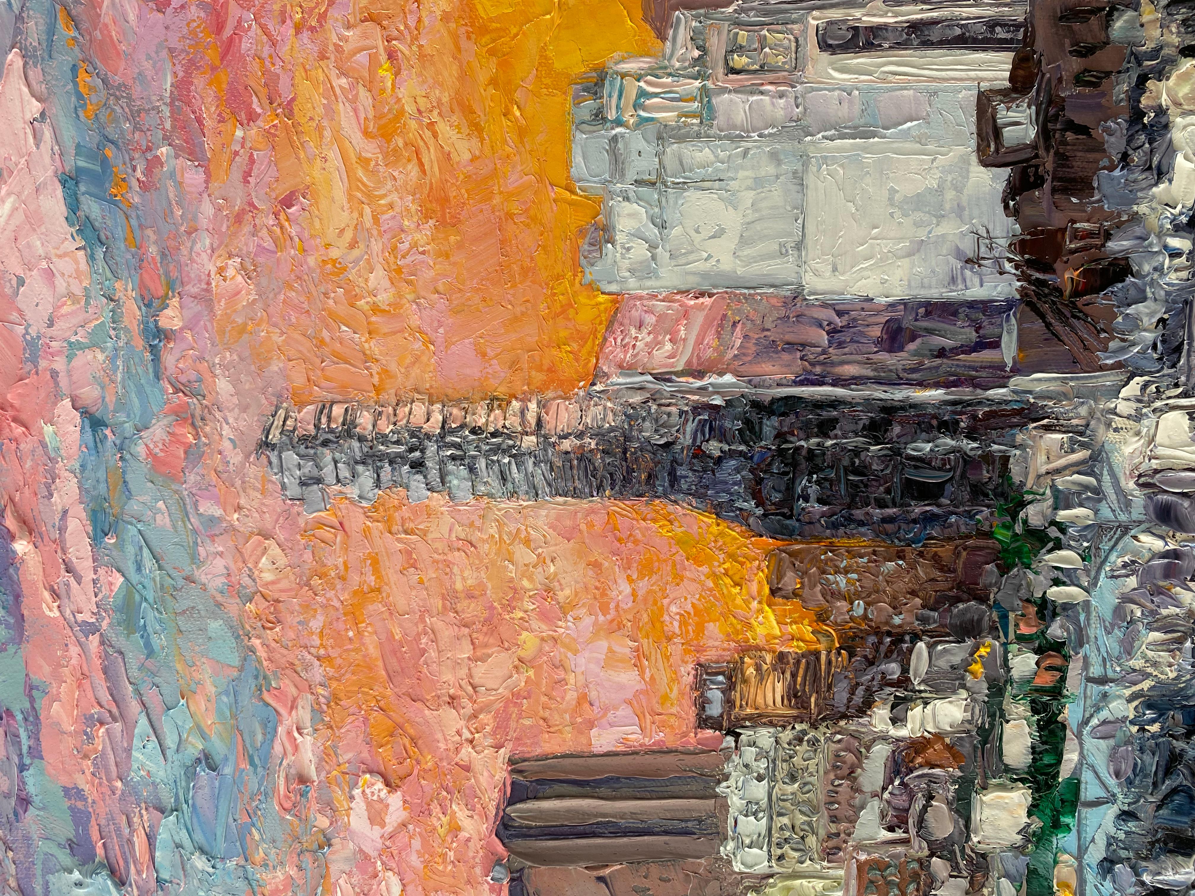 Sunset on Empire City, Original Impressionist Painting For Sale 1