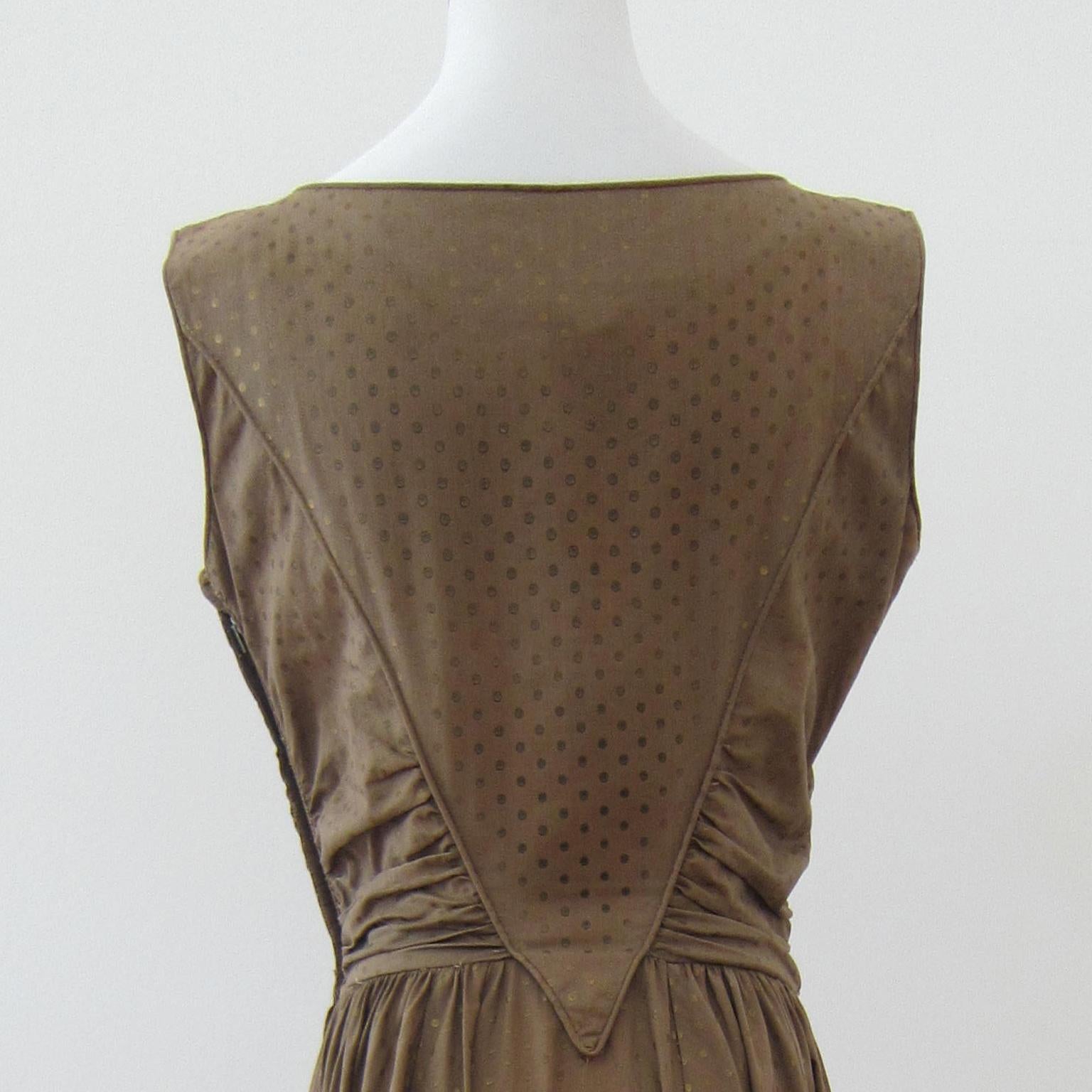 Women's Ann Marsh NY Beige Golden Polka Dots Dress 1950s  For Sale