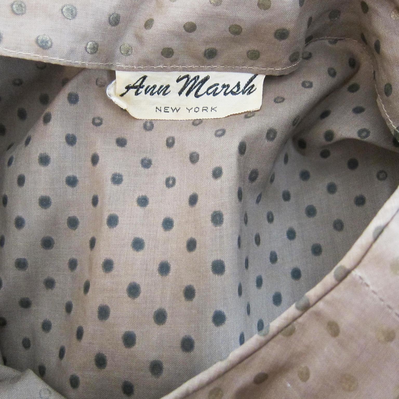 Ann Marsh NY Beige Golden Polka Dots Dress 1950s  For Sale 1