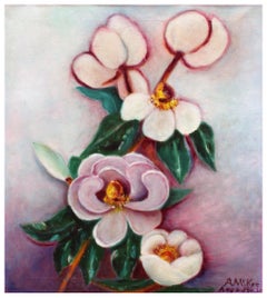 Mid Century Saucer Magnolias Floral Still Life 