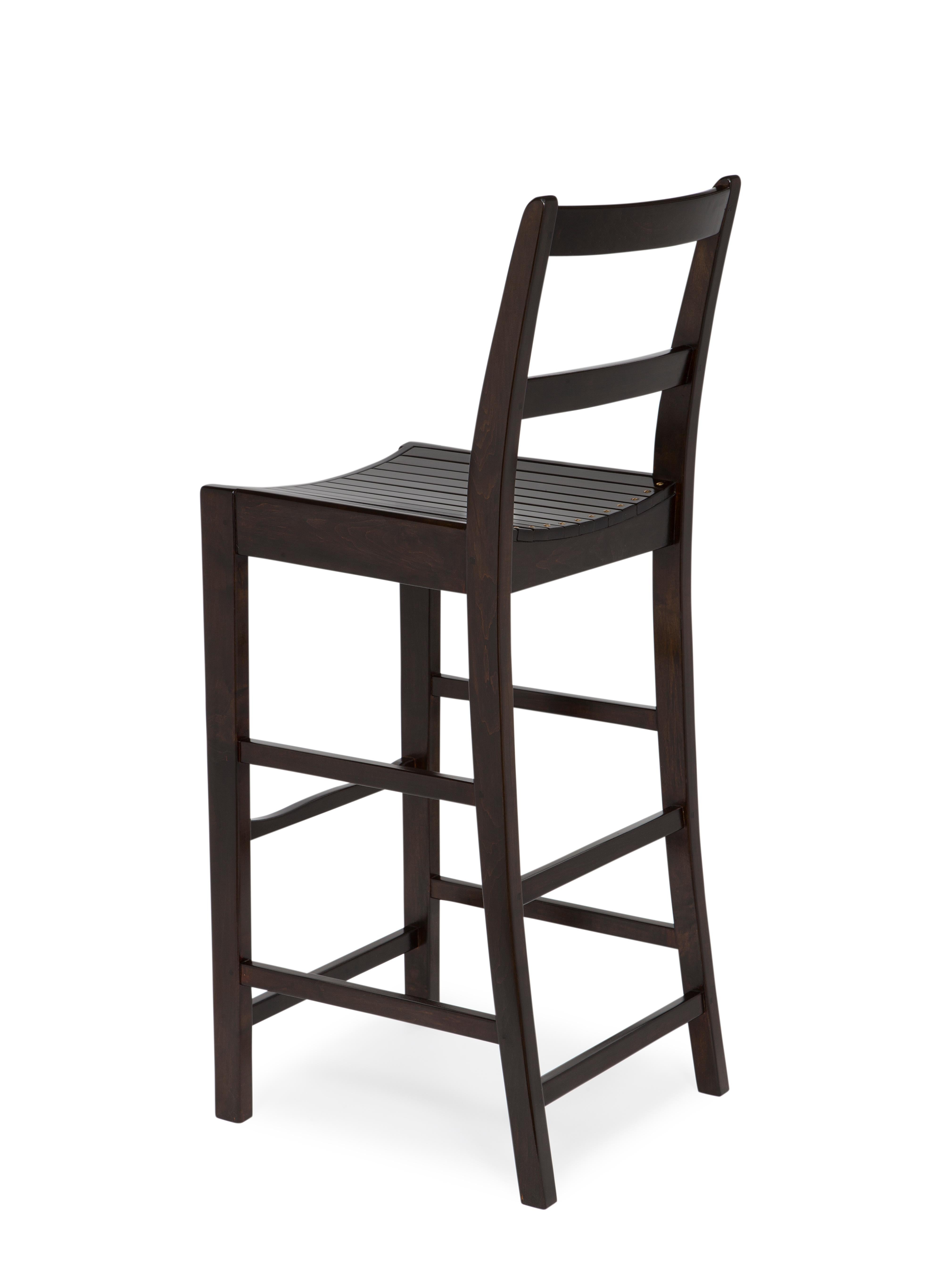 Available in any wood finish or paint color

Custom made to any seat height

The A-M Bar Stool is completely custom made. The seat height is custom and can be any height not exceeding 30″. The color is custom. The A-M Bar Stool can be painted or