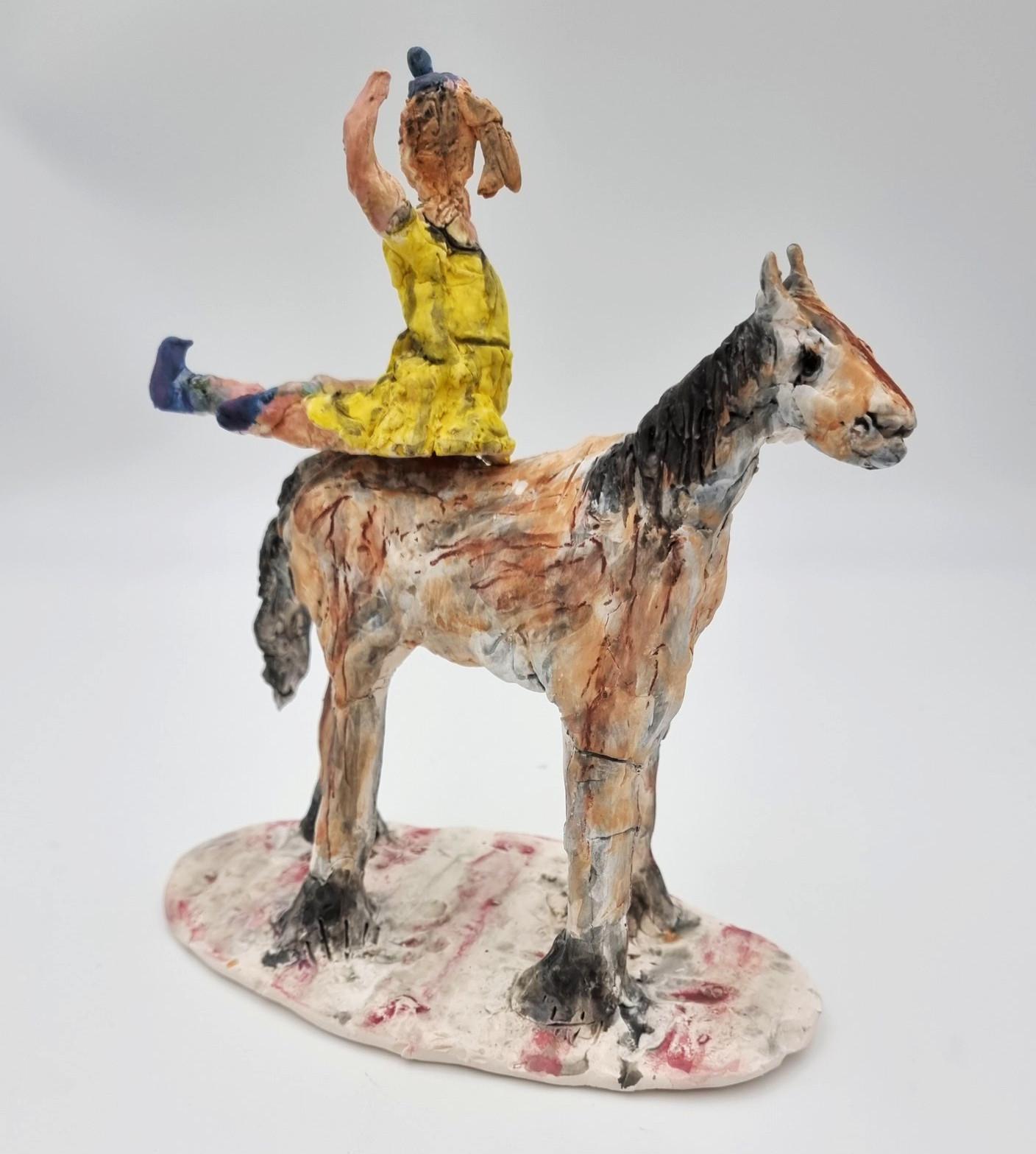 Female Acrobat on Horseback (Circus, Whimsical, Viola Frey, Delicate, Playful) For Sale 1